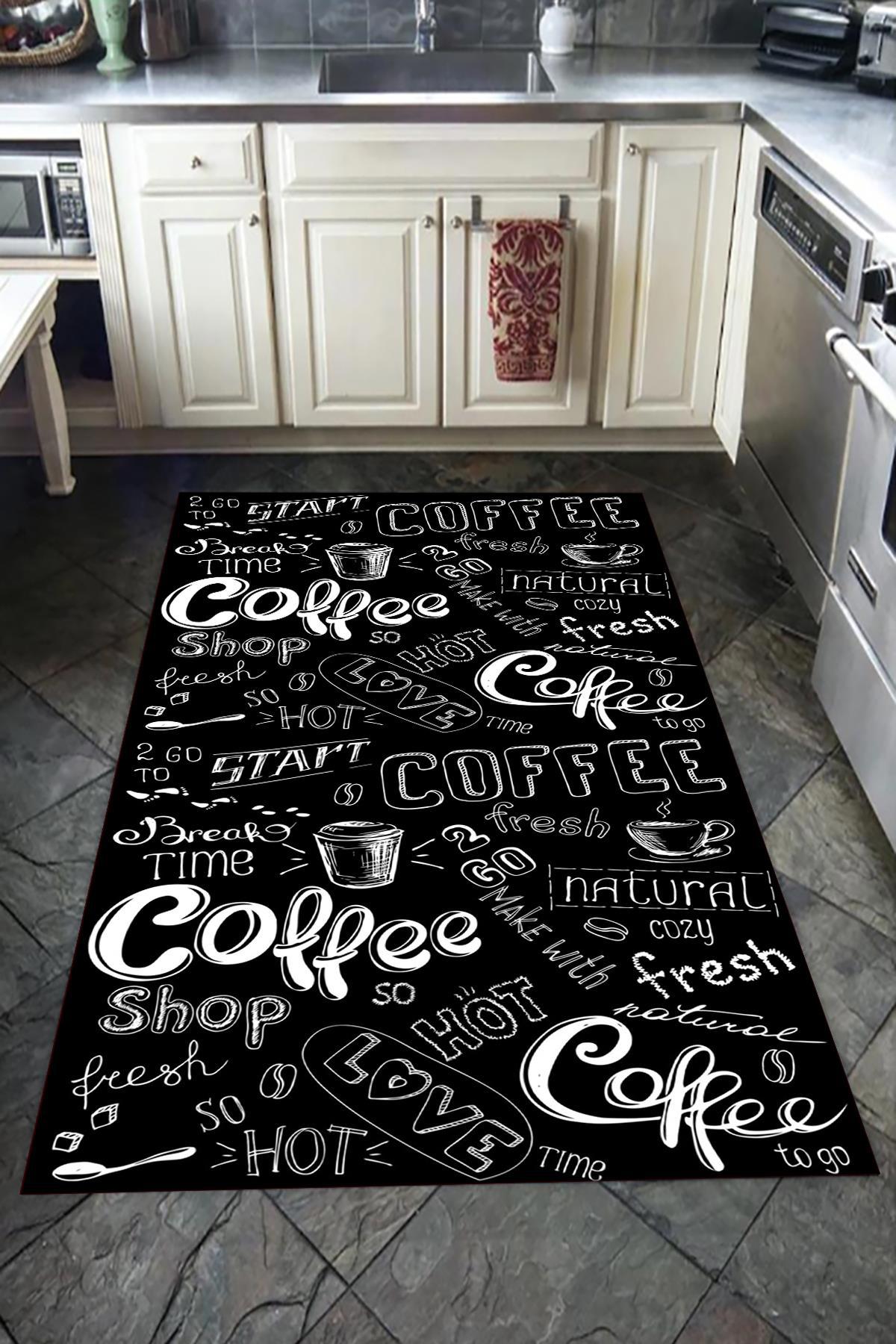 Doruklar Home Collection Beyaz - Siyah 0.7 mm Polyester Yıkanabilir Kaymaz Taban Dikdörtgen Makine Dokuma Halı 80x500 cm