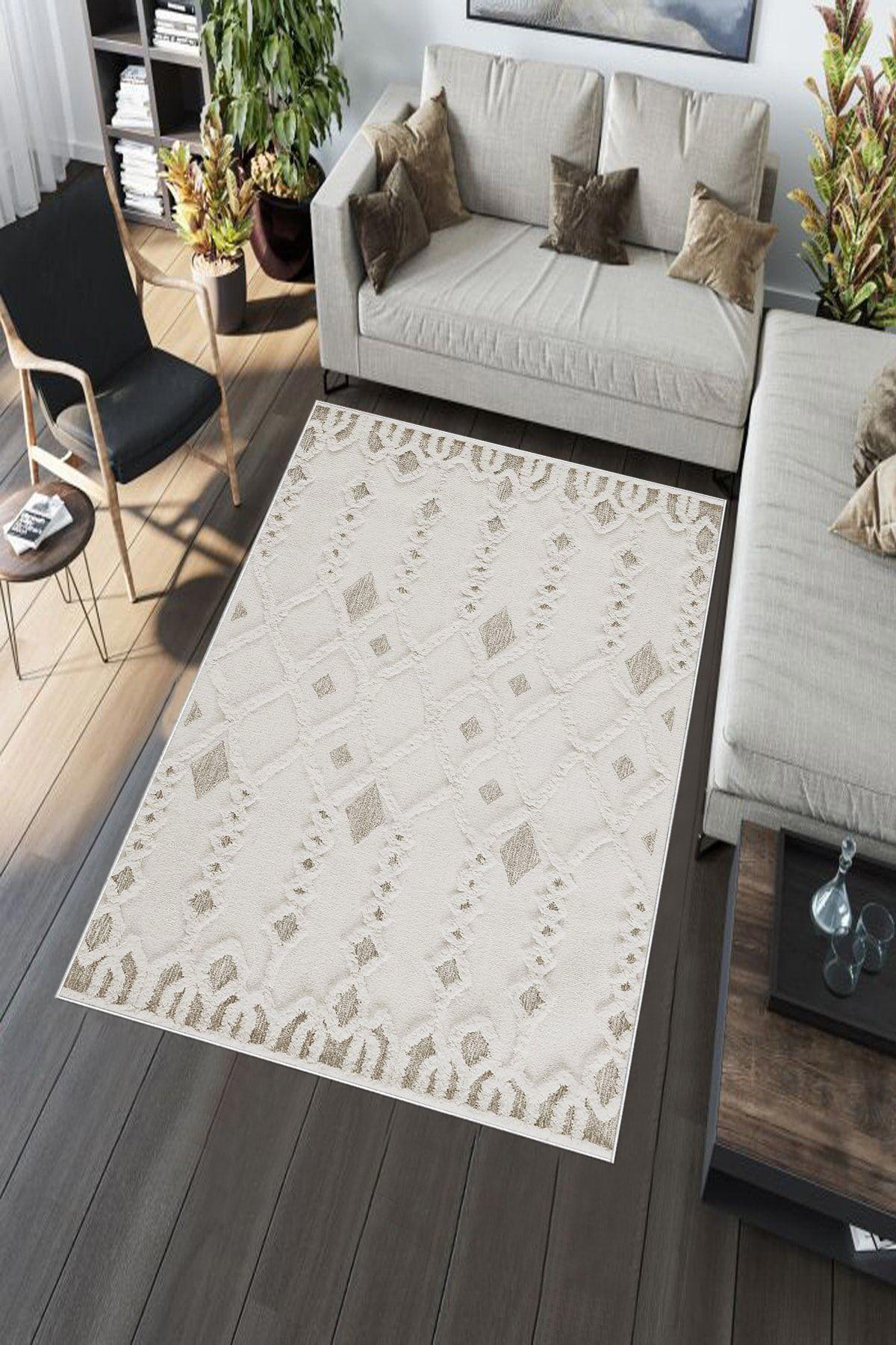 Aldora A264 Kahverengi 9 mm Deri Toz Tutmaz Yıkanabilir Orta Kaymaz Taban Dikdörtgen Makine Dokuma Salon Halısı 100x200 cm
