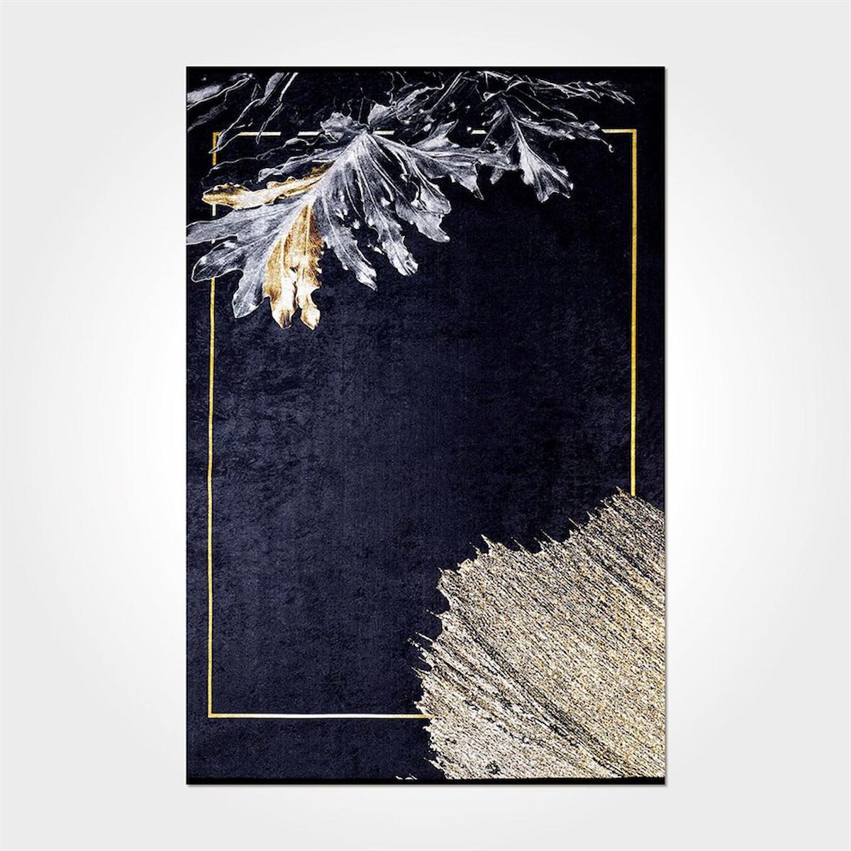 Crea Halı 2166PC Siyah Pamuk-Polyester Yıkanabilir İnce Kaymaz Dikdörtgen Makine Dokuma Salon Halısı 100x150 cm