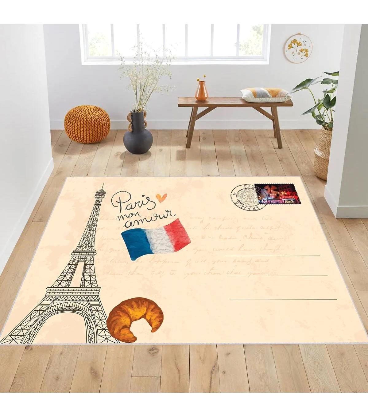 Rovigo Home RVG1900-SD204 Krem 8 mm Polyester Leke Tutmaz-Toz Tutmaz Yıkanabilir İnce Kaymaz Dot Taban Dikdörtgen Makine Dokuma Salon Halısı 80x150 cm