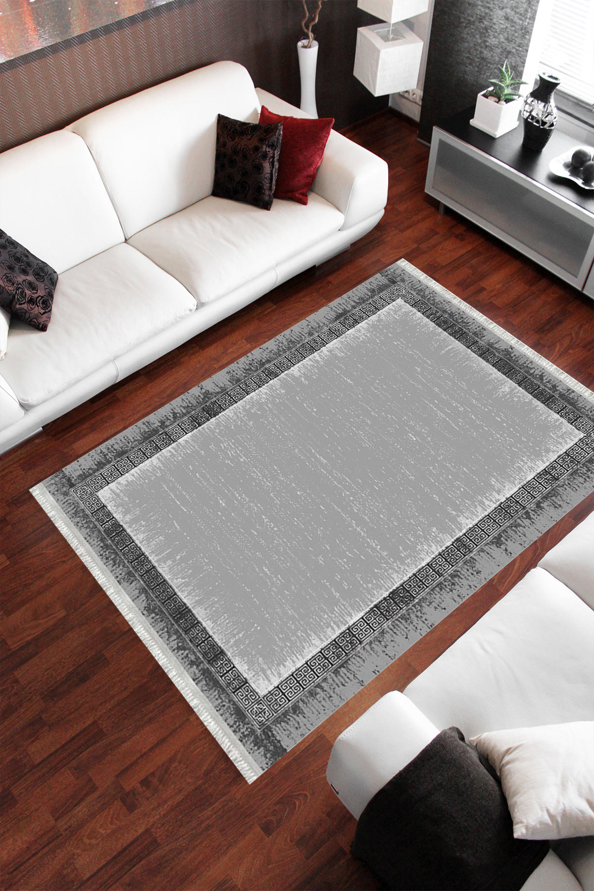 Homier Collection H-MD-0079A Krem 7 mm Pamuk Antibakteriyel Yıkanabilir Orta Kaymaz Dot Taban Dikdörtgen Makine Dokuma Salon Halısı 130x190 cm