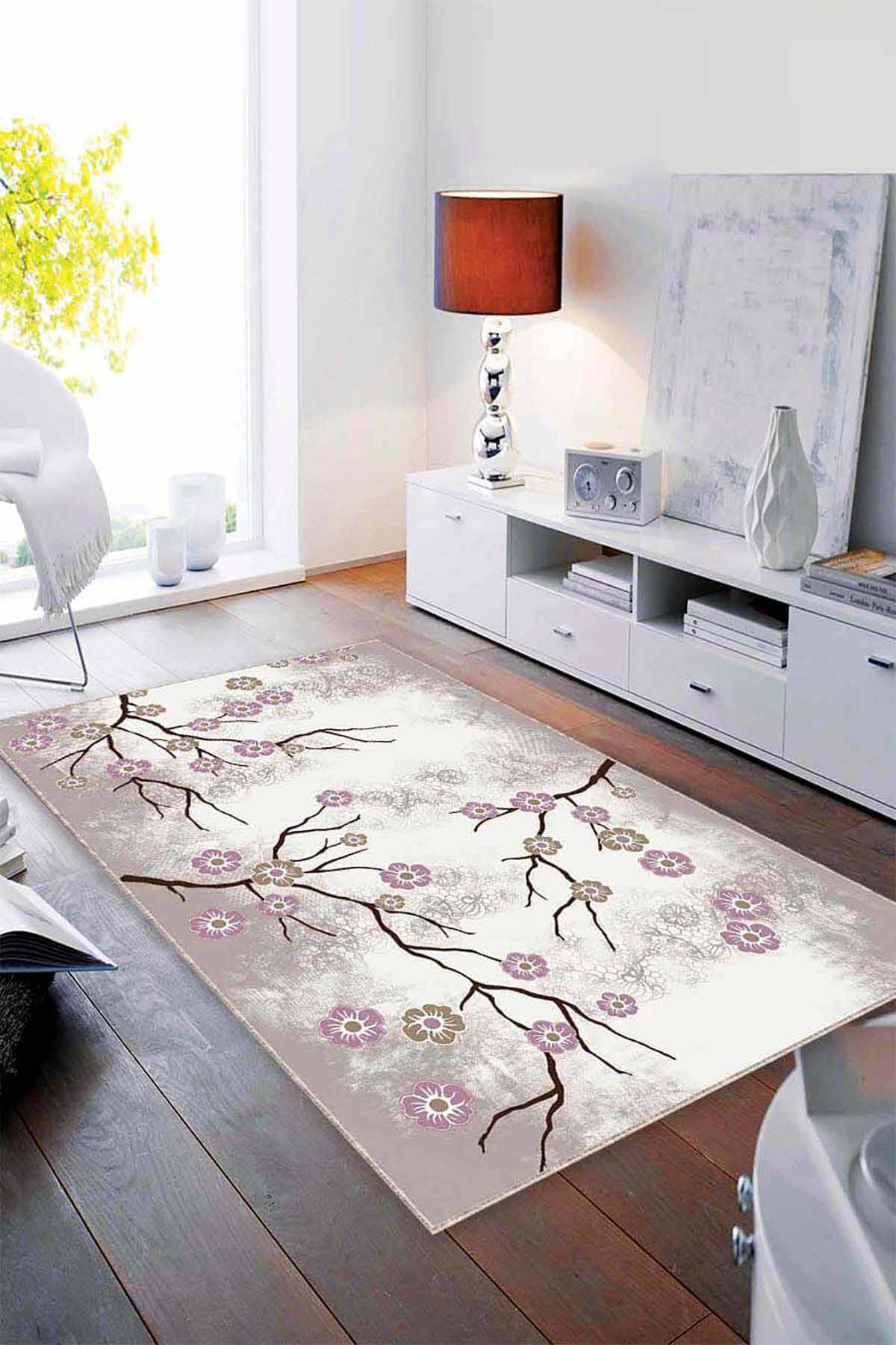 Viva Home FW007 Pembe 7 mm Mikropolyester Leke Tutmaz Yıkanabilir İnce Kaymaz Dot Taban Dikdörtgen Makine Dokuma Salon Halısı 160x230 cm