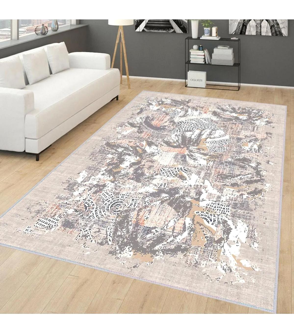 Rovigo Home RVG0259 Krem 8 mm Polyester Leke Tutmaz-Toz Tutmaz Yıkanabilir İnce Kaymaz Dot Taban Dikdörtgen Makine Dokuma Salon Halısı 160x230 cm
