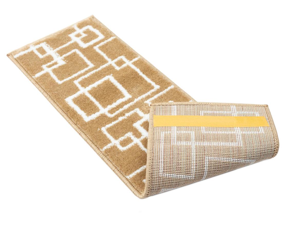 Glary Home GH40A-WDBE-GRY3 Bej - Beyaz 3 mm Polipropilen Yıkanabilir İnce Kaymaz Lateks Taban Geometrik Dikdörtgen Makine Dokuma Merdiven Halısı 80x200 cm