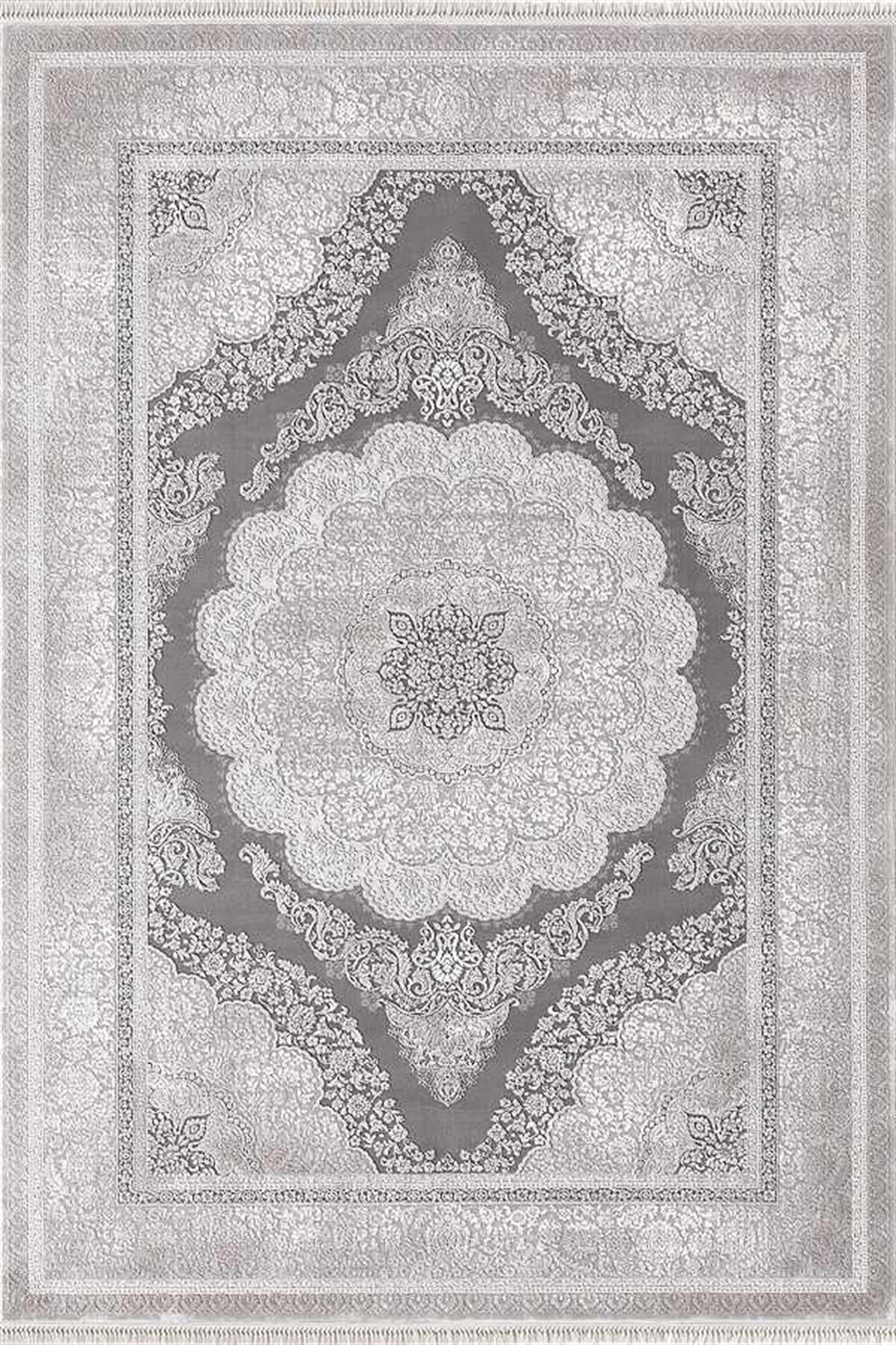 Merinos Rodin 19773 Gri 8 mm Akrilik Yumuşak Yıkanabilir Kalın Kaymaz Dikdörtgen Makine Dokuma Salon Halısı 120x180 cm