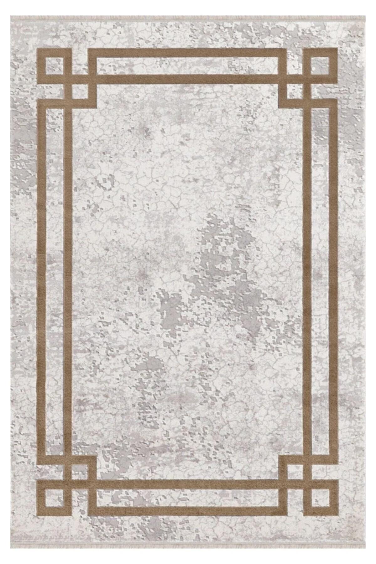 Merinos Therapy 33260 Bej-Kahverengi 12 mm Akrilik-Viskon Silinebilir Yıkanabilir Kalın Kaymaz Dikdörtgen Makine Dokuma Salon Halısı 160x230 cm