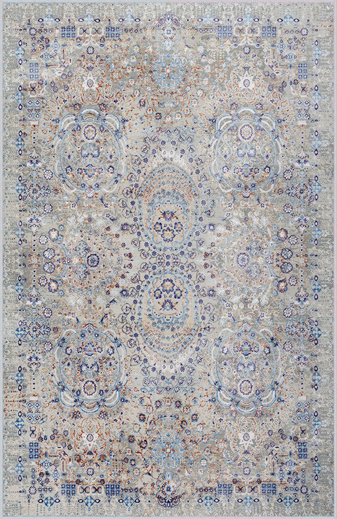 Rovigo Home RVG0049-SD1124 Çok Renkli 8 mm Polyester Yıkanabilir Orta Kaymaz Dot Taban Dikdörtgen Makine Dokuma Salon Halısı 120x180 cm