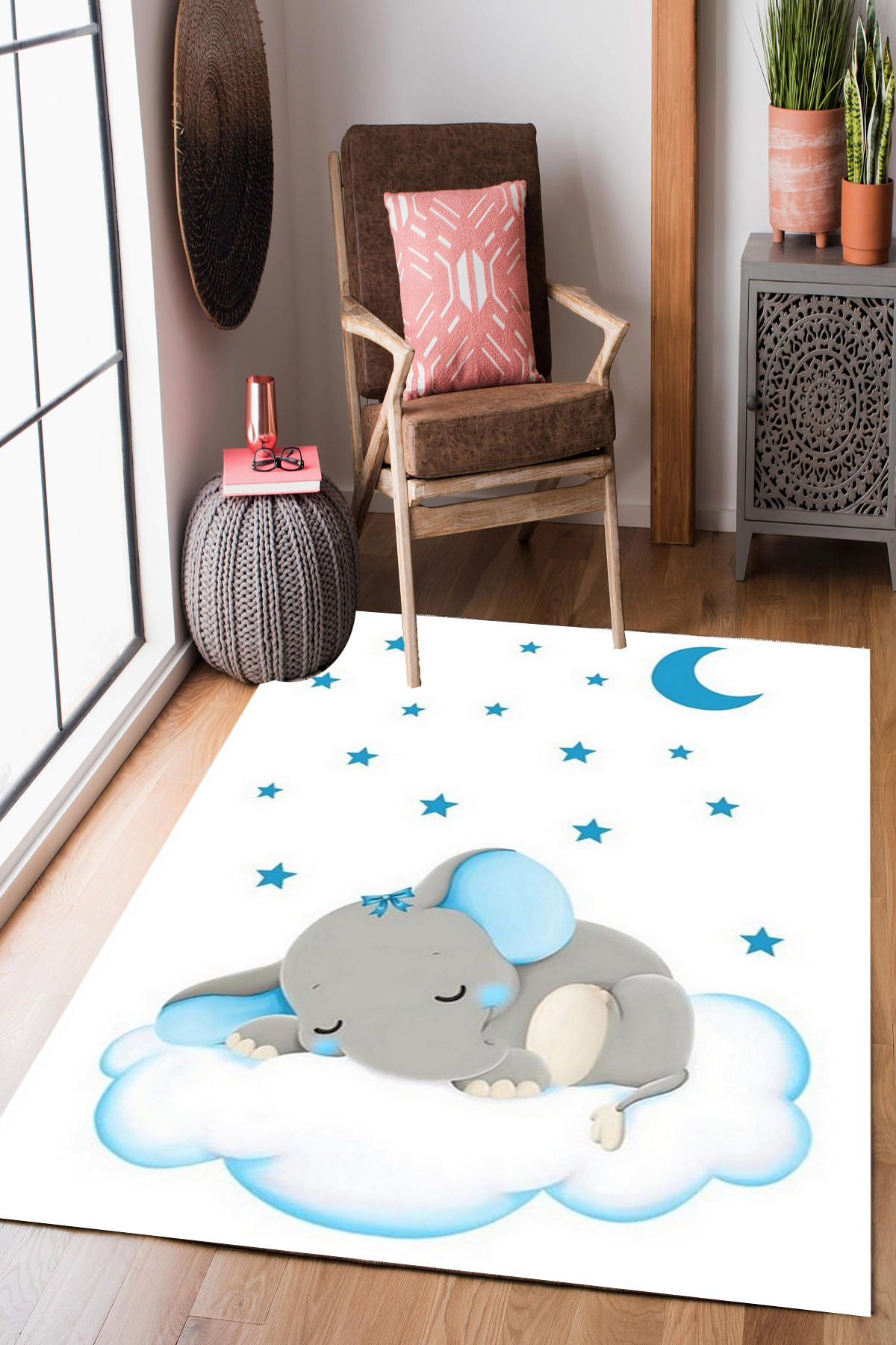 Homier Collection H-CK-10026A Çok Renkli 9 mm Pamuk Antibakteriyel Yıkanabilir Orta Kaymaz Pamuk Taban Dikdörtgen Makine Dokuma Çocuk Odası Halısı 180x180 cm