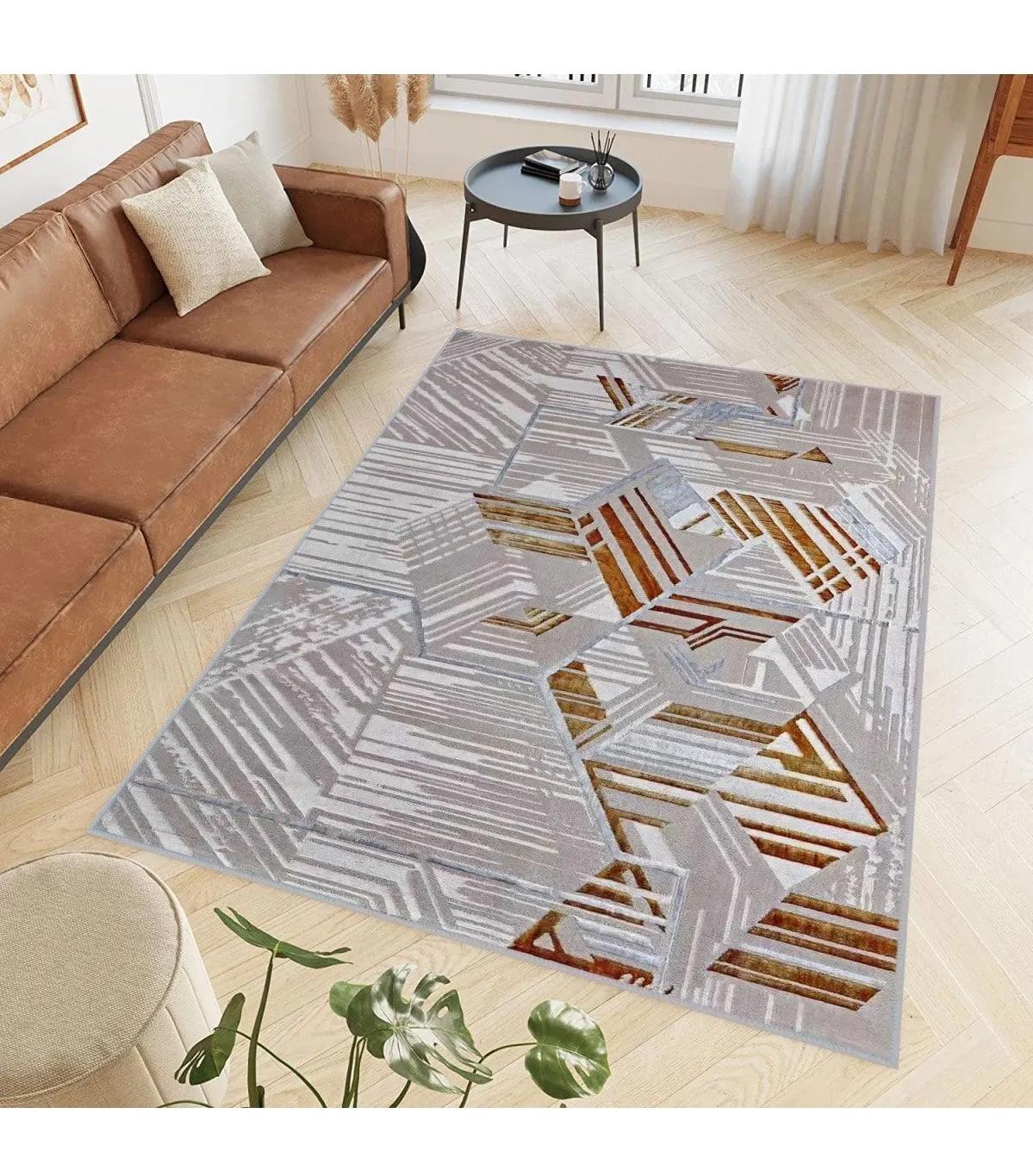 Rovigo Home RVG0567 Çok Renkli 8 mm Polyester Antibakteriyel-Leke Tutmaz-Toz Tutmaz Yıkanabilir İnce Kaymaz Dot Taban Dikdörtgen Makine Dokuma Salon Halısı 200x290 cm