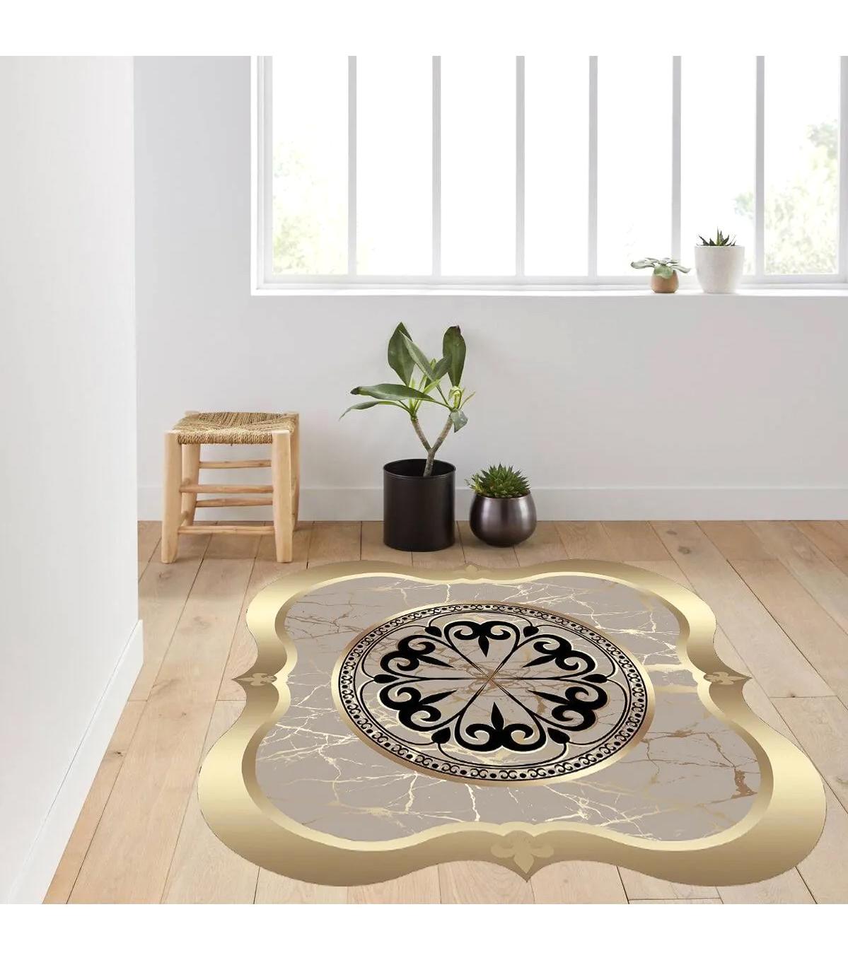 Rovigo Home RVG7286-SD797 Krem 8 mm Polyester Antibakteriyel-Leke Tutmaz-Toz Tutmaz Yıkanabilir İnce Kaymaz Dot Taban Yuvarlak Makine Dokuma Salon Halısı 100x150 cm