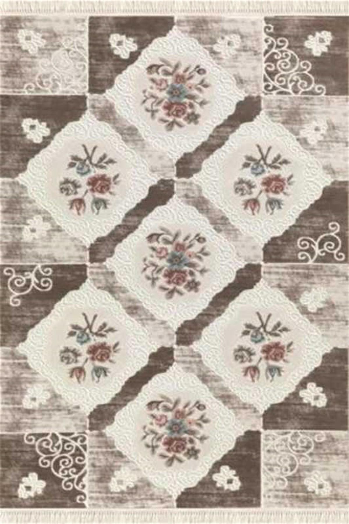 Dinarsu Viyana VY007 Kahverengi 12 mm Akrilik Antialerjenik Yıkanabilir Orta Kaymaz Dikdörtgen Makine Dokuma Oturma Odası Halısı 240x340 cm