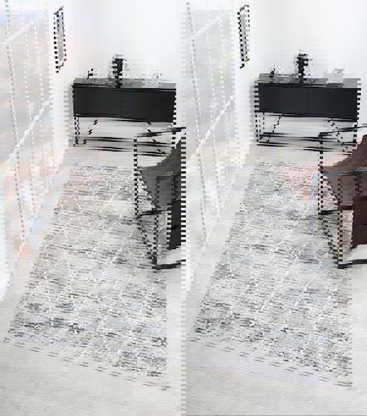 Çam Halı London LY004G Lacivert 6 mm Polyester Silinebilir Yıkanabilir Orta Dikdörtgen Makine Dokuma Salon Halısı 120x200 cm
