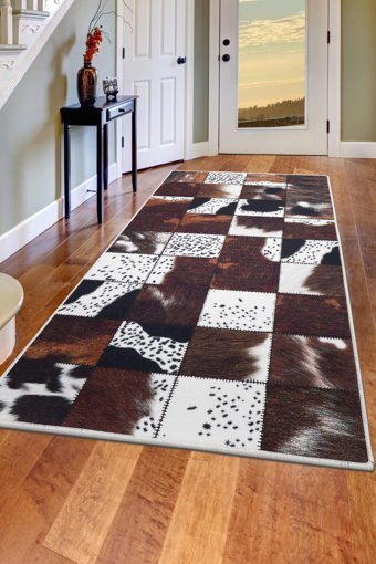 Dijidekor DR01 Kahverengi 6 mm Polyester Yıkanabilir Orta Kaymaz Dot Taban Dikdörtgen Makine Dokuma Salon Halısı 100x300 cm