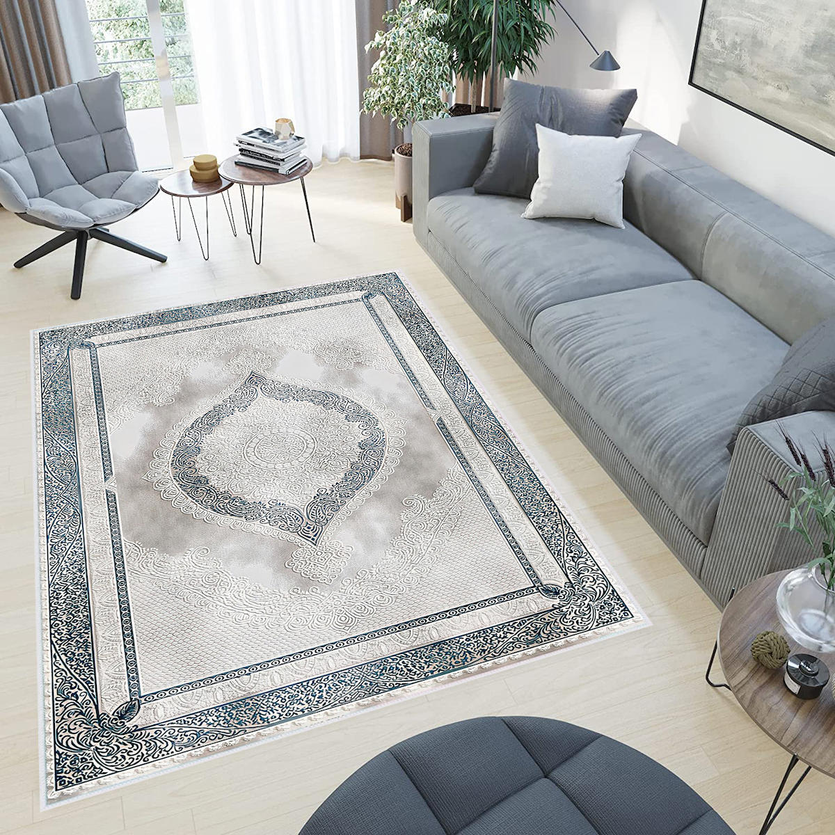 Rovigo Home RVG0485 Gri 8 mm Polyester Antibakteriyel-Leke Tutmaz-Toz Tutmaz Yıkanabilir İnce Kaymaz Dot Taban Dikdörtgen Makine Dokuma Salon Halısı 160x230 cm