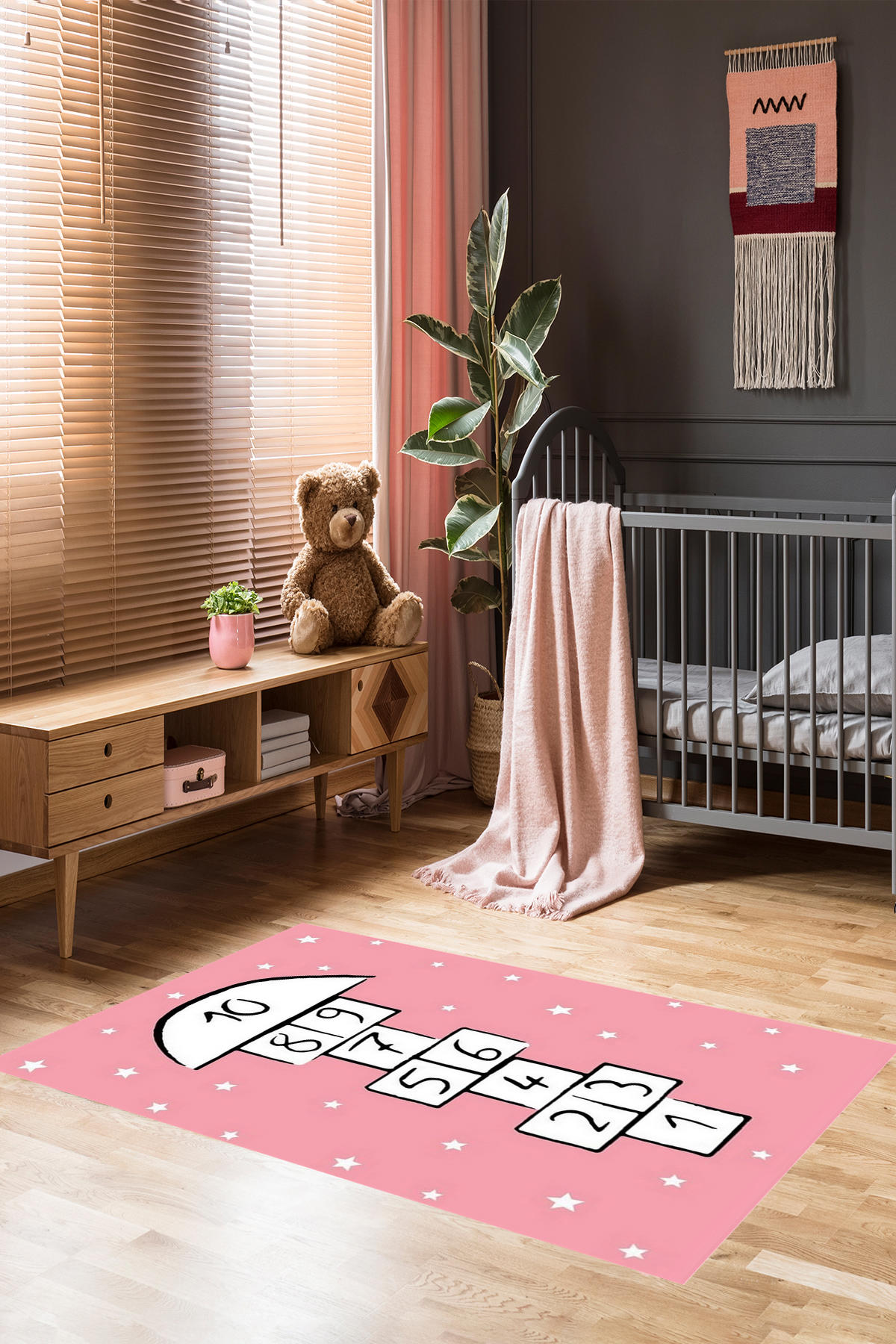 Homier Collection H-CK-10156A Krem 9 mm Pamuk Antibakteriyel Yıkanabilir Orta Kaymaz Dikdörtgen Makine Dokuma Çocuk Odası Halısı 80x300 cm