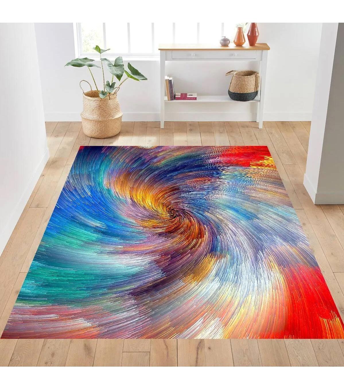 Rovigo Home RVG0222 Çok Renkli 8 mm Polyester Leke Tutmaz-Toz Tutmaz Yıkanabilir İnce Kaymaz Dot Taban Dikdörtgen Makine Dokuma Salon Halısı 150x250 cm