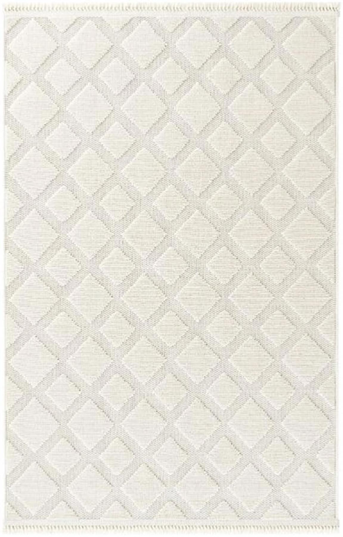 Enti Halı Togo 7507 Beyaz 8 mm Polyester Yıkanabilir Orta Dikdörtgen Makine Dokuma Salon Halısı 100x200 cm