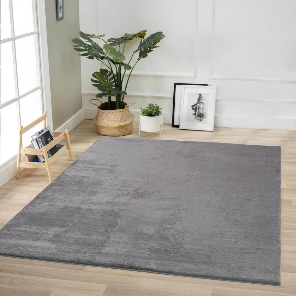 Jassrug Antrasit 15 mm Polyester Yıkanabilir Kalın Kaymaz Taban Dikdörtgen Makine Dokuma Halı 100x300 cm