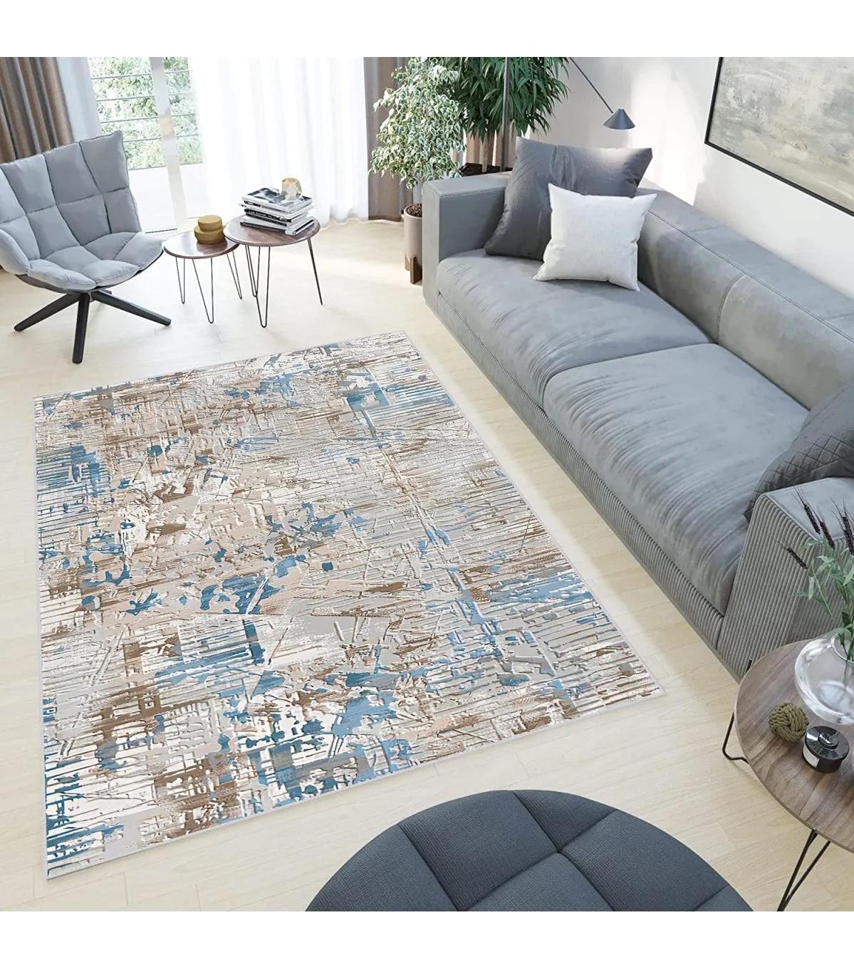 Rovigo Home RVG0478 Gri 8 mm Polyester Antibakteriyel-Leke Tutmaz-Toz Tutmaz Yıkanabilir İnce Kaymaz Dot Taban Dikdörtgen Makine Dokuma Salon Halısı 160x300 cm