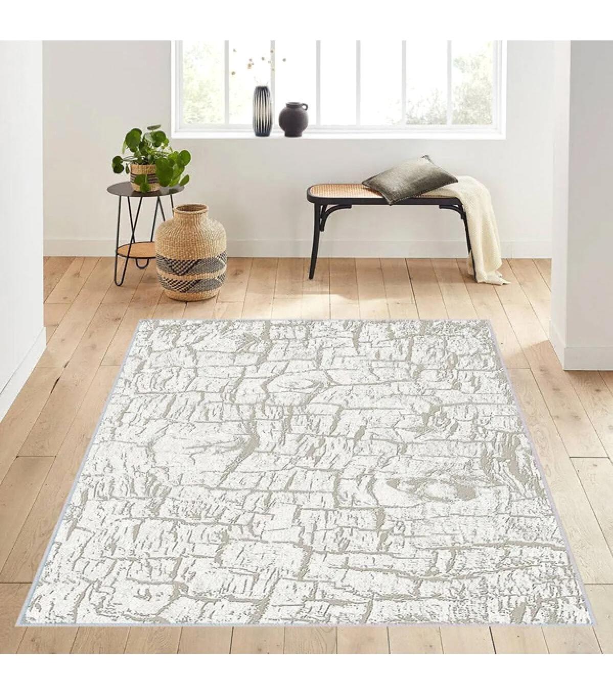 Rovigo Home RVG0170-SD703 Krem 8 mm Polyester Yıkanabilir Orta Kaymaz Dot Taban Dikdörtgen Makine Dokuma Salon Halısı 100x200 cm