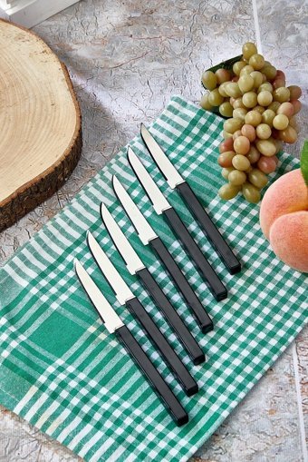 Cooker Lüks Meyve Bıçağı Seti Siyah 6 Parça Bıçak Takımı Kare Saplı Meyve Bıçağı