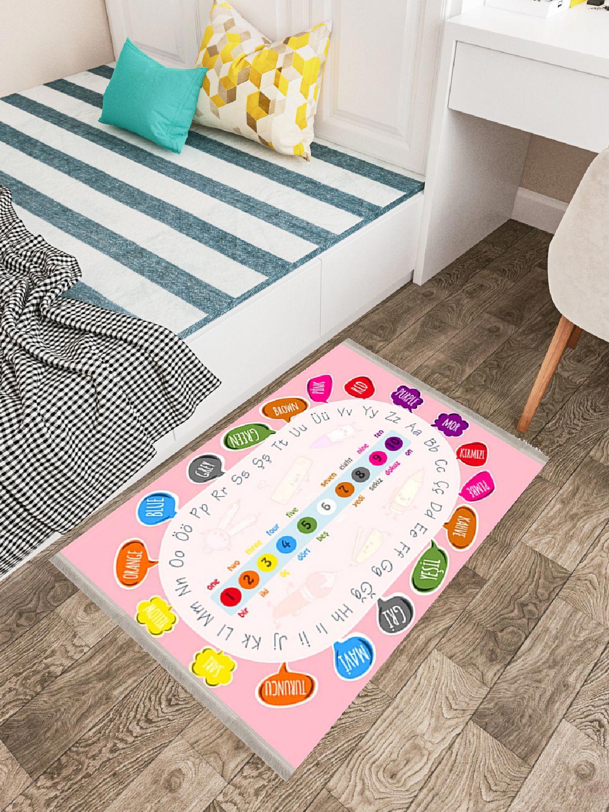 Enbe Collection E-CK10102B Çok Renkli 5 mm Peluş Antibakteriyel Yıkanabilir Orta Kaymaz Dot Taban Dikdörtgen Makine Dokuma Çocuk Odası Halısı 100x150 cm