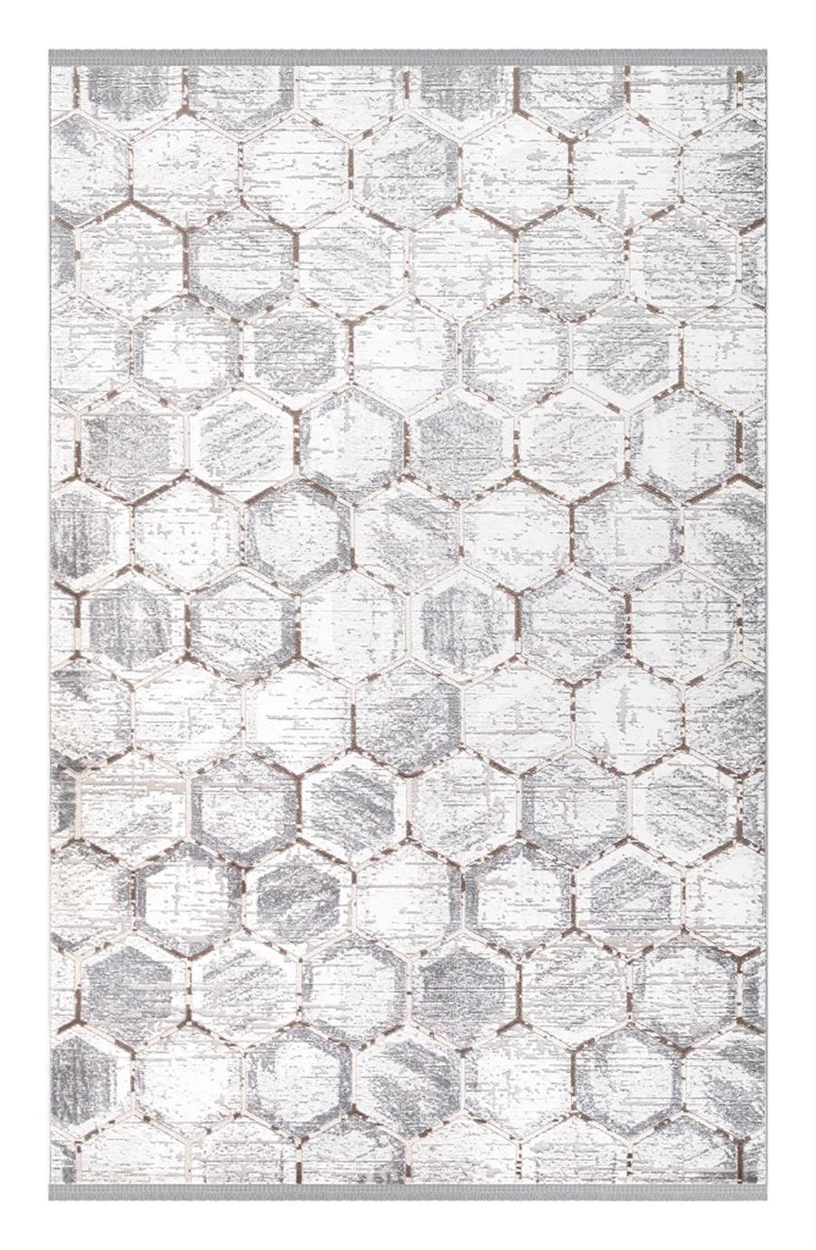 İpek Mekik Halı Anisa 15957 Gri 10 mm Akrilik-Viskon Yıkanabilir Orta Kaymaz Pamuk Taban Dikdörtgen Makine Dokuma Antre-Çocuk Odası-Salon-Yatak Odası Halısı 120x180 cm