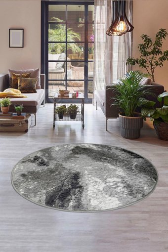 Dijidekor Deluxe Antrasit 6 mm Polyester Orta Kaymaz Deri Taban Yuvarlak Makine Dokuma Salon Halısı 160x230 cm