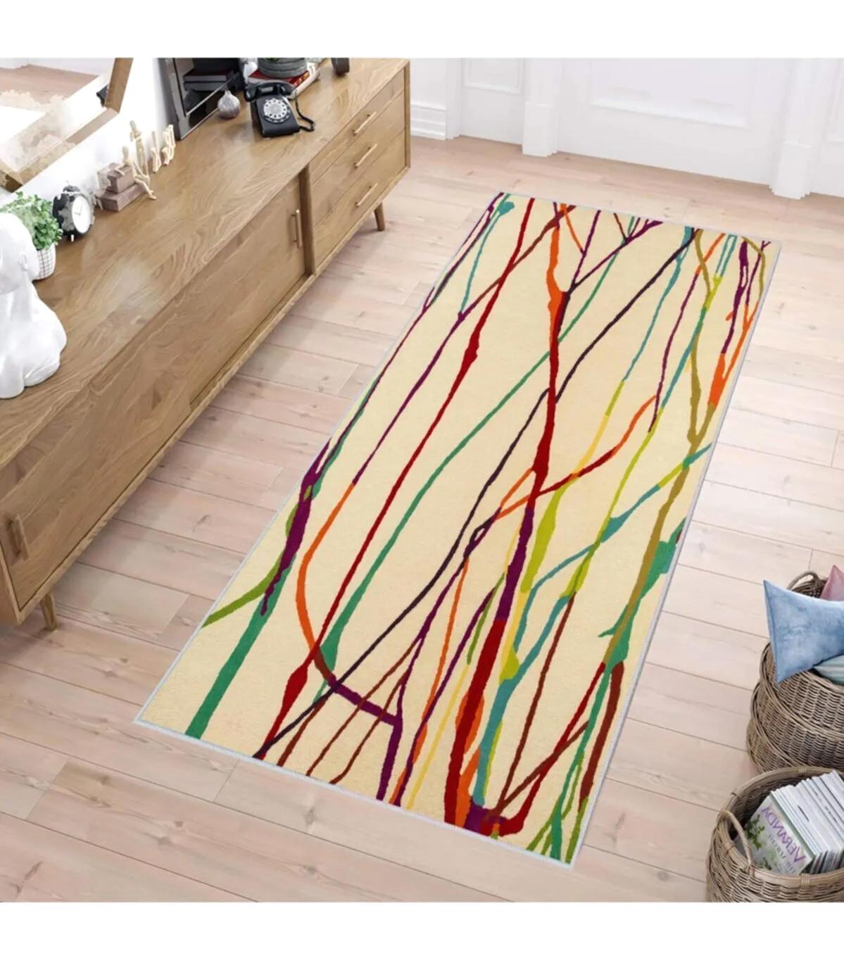 Rovigo Home RVG1153 Krem 8 mm Polyester Leke Tutmaz-Toz Tutmaz Yıkanabilir İnce Kaymaz Dot Taban Dikdörtgen Makine Dokuma Salon Halısı 160x230 cm