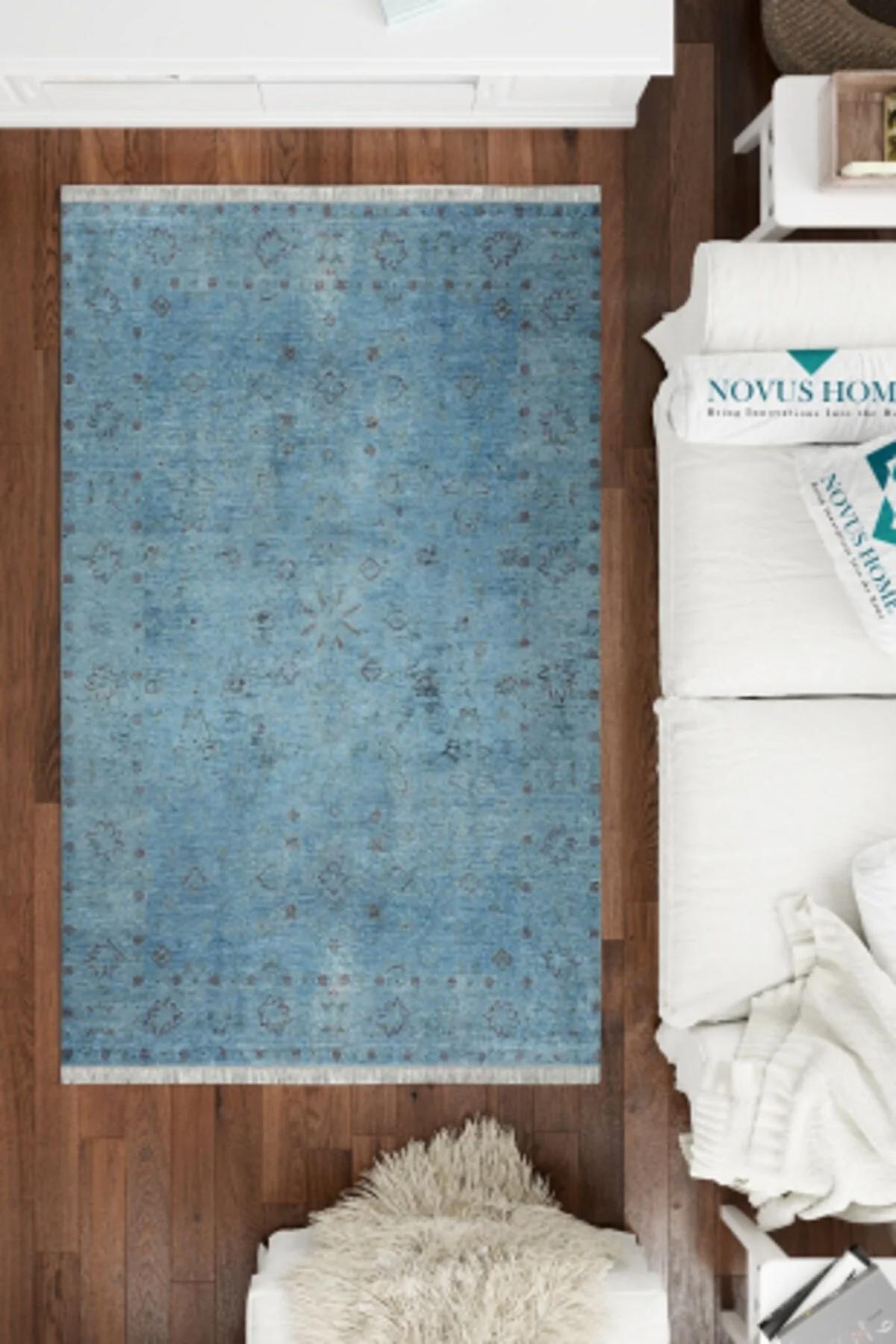 Novus Home Westa Serisi Çok Renkli 6 mm Pamuk Antibakteriyel-Toz Tutmaz-Yalıtıma Yardımcı Yıkanabilir İnce Kaymaz Taban Dikdörtgen Makine Dokuma Antre-Salon-Yatak Odası Halısı 40x60 cm