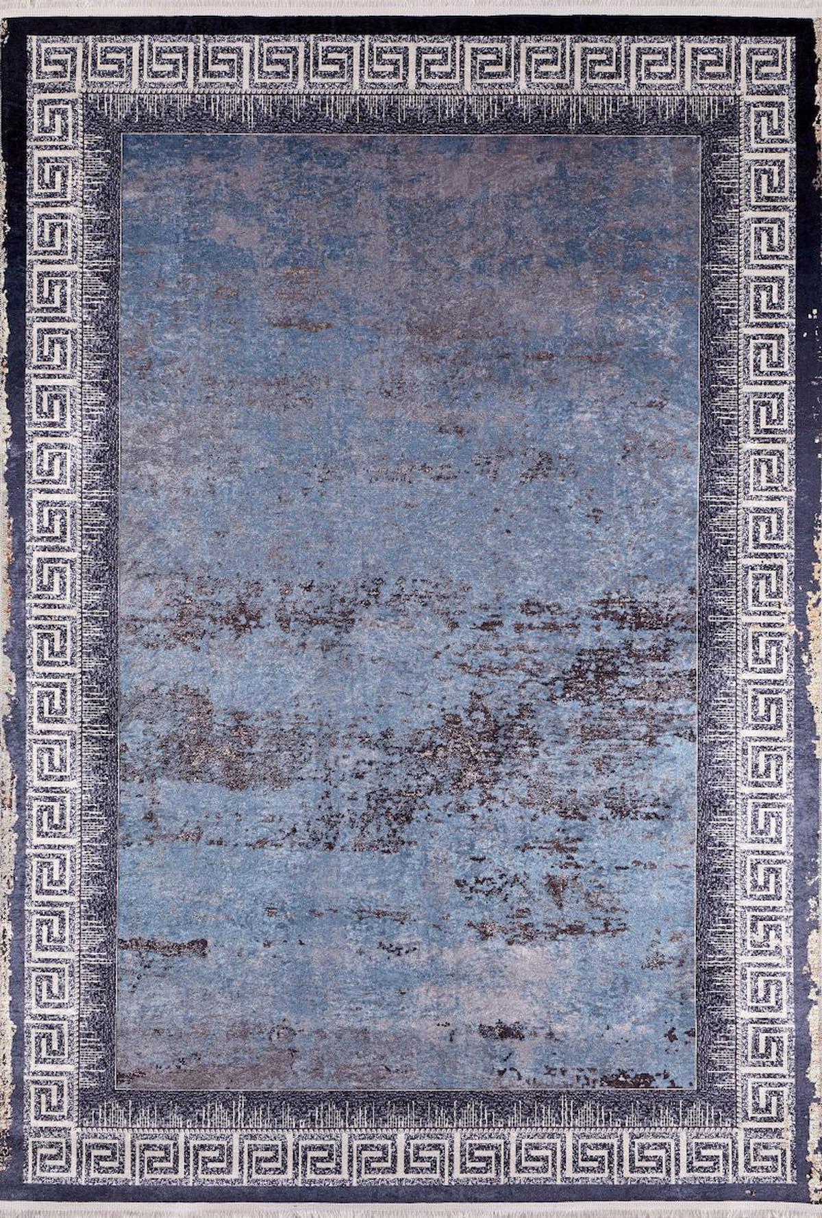 Halı Atölyesi Mavi 5 mm Pamuk Yıkanabilir İnce Kaymaz Taban Portreli Dikdörtgen Makine Dokuma Salon Halısı 100x200 cm