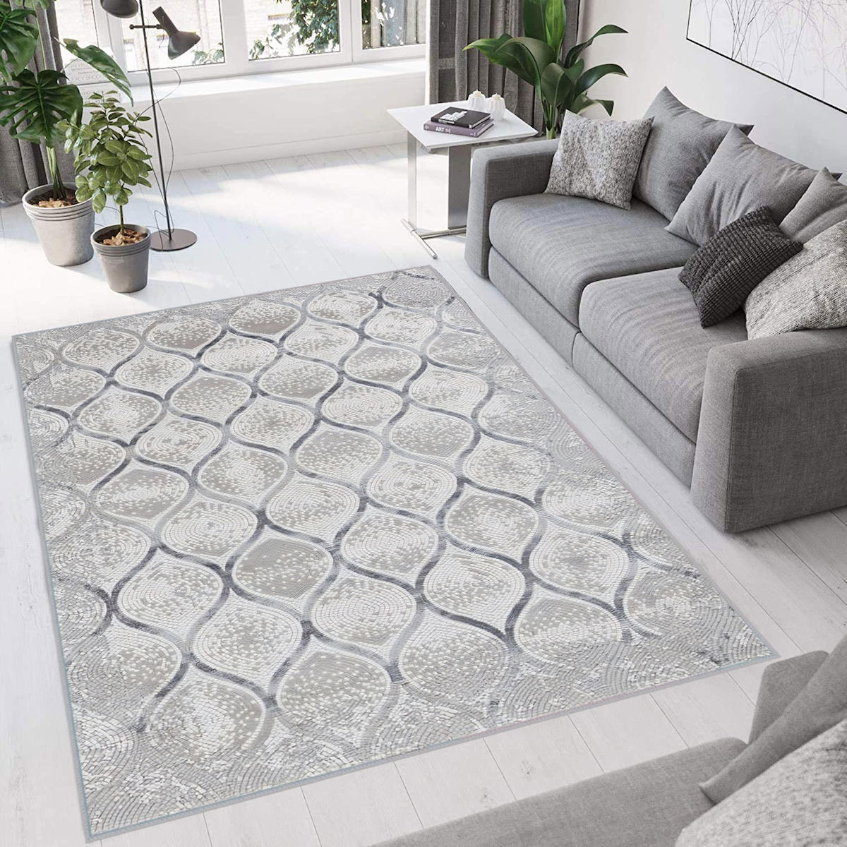 Rovigo Home RVG0672 Gri 8 mm Polyester Antibakteriyel-Leke Tutmaz-Toz Tutmaz Yıkanabilir İnce Kaymaz Dot Taban Dikdörtgen Makine Dokuma Salon Halısı 80x500 cm