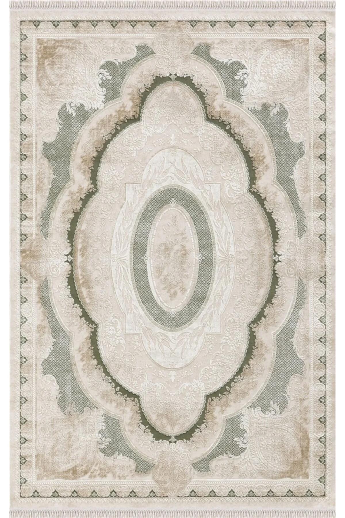 Merinos  Rodin 19774 Krem 11 mm Akrilik Antibakteriyel Yıkanabilir İnce Kaymaz Dikdörtgen Makine Dokuma Salon Halısı 200x300 cm
