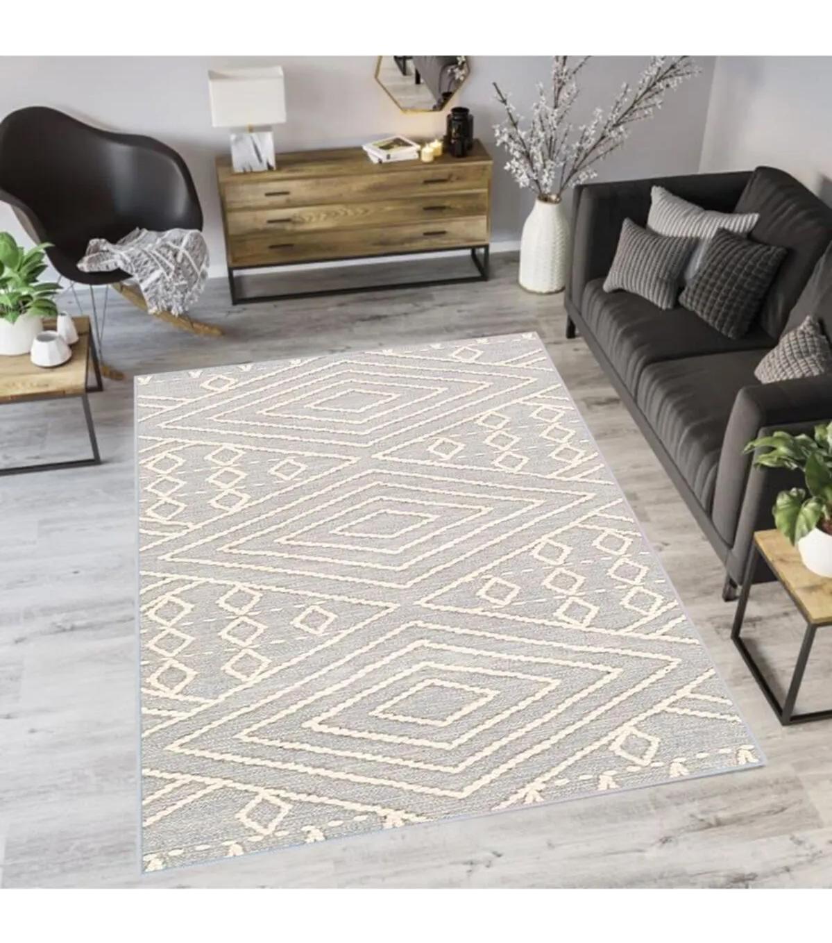 Rovigo Home RVG1054 Krem 8 mm Polyester Antibakteriyel-Leke Tutmaz-Toz Tutmaz Yıkanabilir İnce Kaymaz Dot Taban Dikdörtgen Makine Dokuma Salon Halısı 160x230 cm