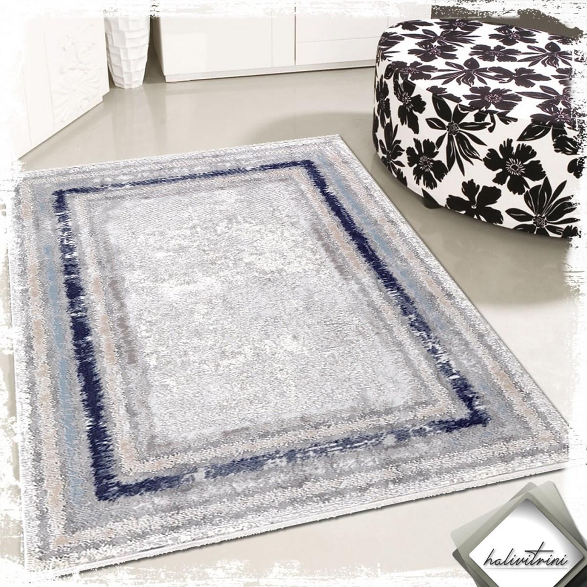 Padişah Eternity Lacivert 11 mm Akrilik Yıkanabilir İnce Kaymaz Dikdörtgen Makine Dokuma Salon Halısı 180x180 cm