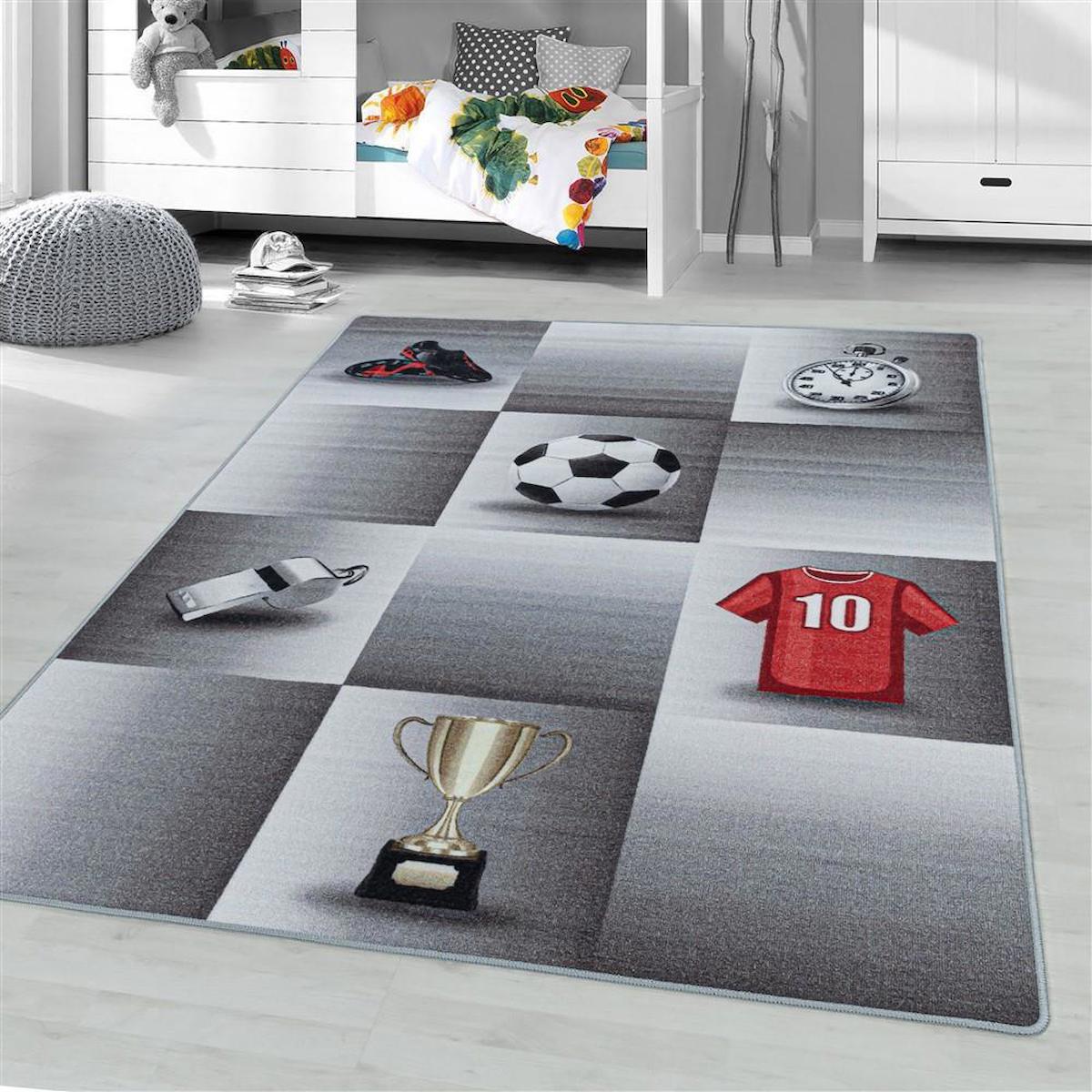 Red Halı Gri 8 mm Polipropilen Antialerjenik Yıkanabilir Orta Kaymaz Lateks Taban Geometrik Dikdörtgen Makine Dokuma Çocuk Odası Halısı 160x235 cm