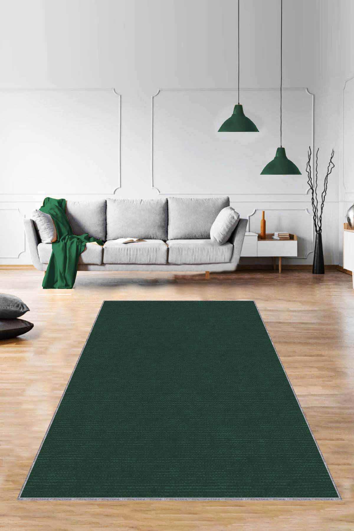 Viva Home RV202 Yeşil 7 mm Mikropolyester Yalıtıma Yardımcı Yıkanabilir İnce Kaymaz Taban Dikdörtgen Makine Dokuma Antre-Salon-Yatak Odası Halısı 100x200 cm
