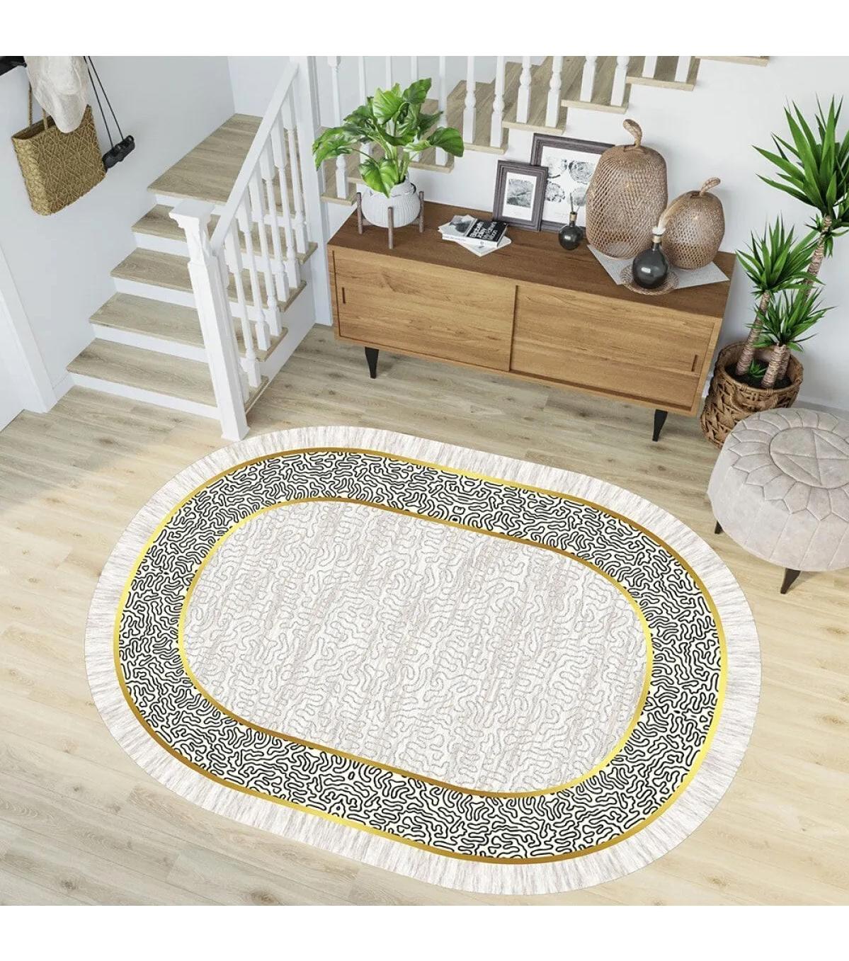 Rovigo Home RVG7208-SD1071 Çok Renkli 8 mm Polyester Yıkanabilir Orta Kaymaz Dot Taban Dikdörtgen Makine Dokuma Salon Halısı 160x230 cm