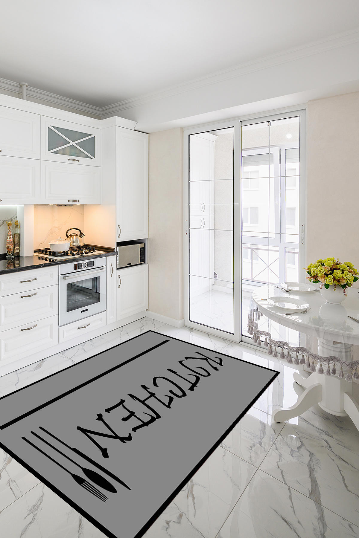Homier Collection H-MK-9055A Krem 7 mm Pamuk Antibakteriyel Yıkanabilir Orta Kaymaz Dot Taban Dikdörtgen Makine Dokuma Salon Halısı 156x230 cm