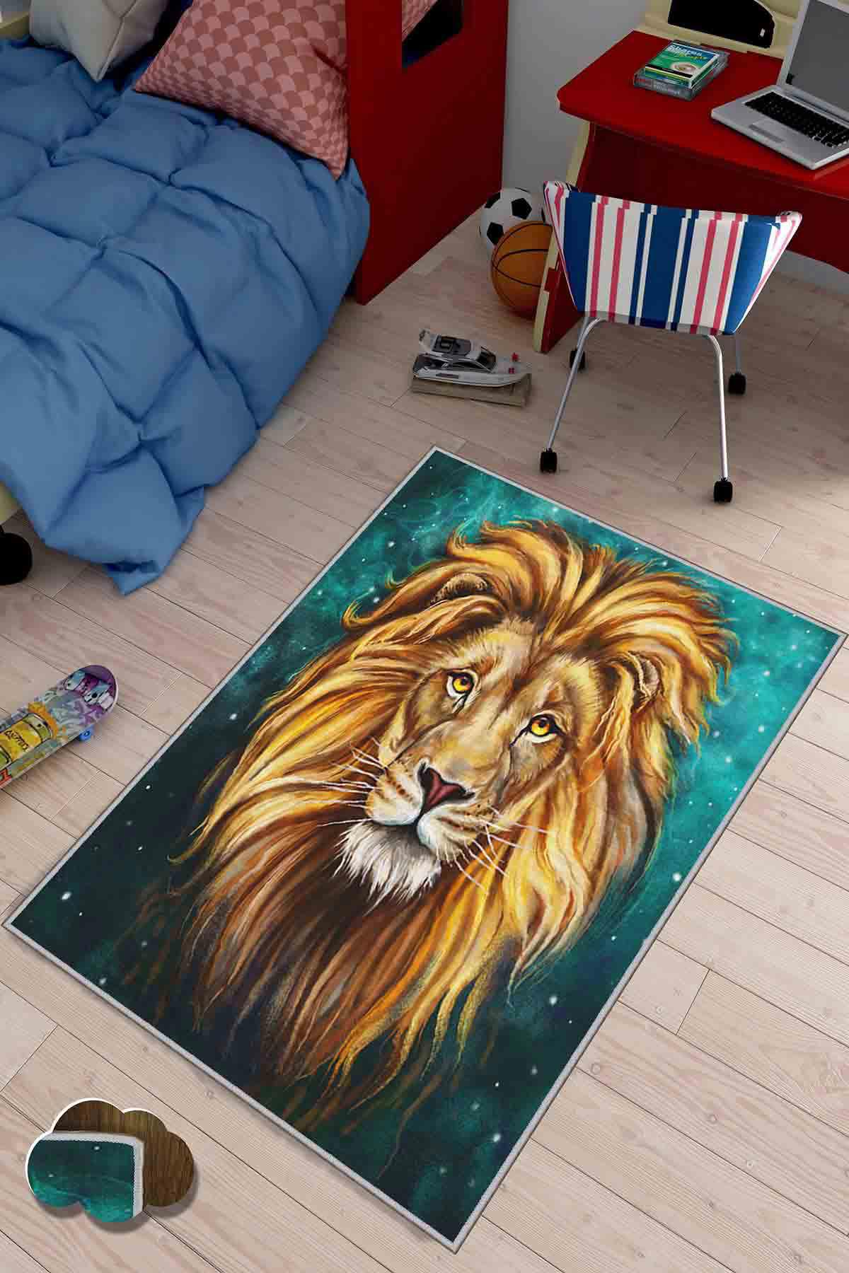 Homefesto Krem 5 mm Polyester Leke Tutmaz Yıkanabilir İnce Kaymaz Taban Hayvan Desenli Dikdörtgen Makine Dokuma Genç Odası Halısı 120x180 cm