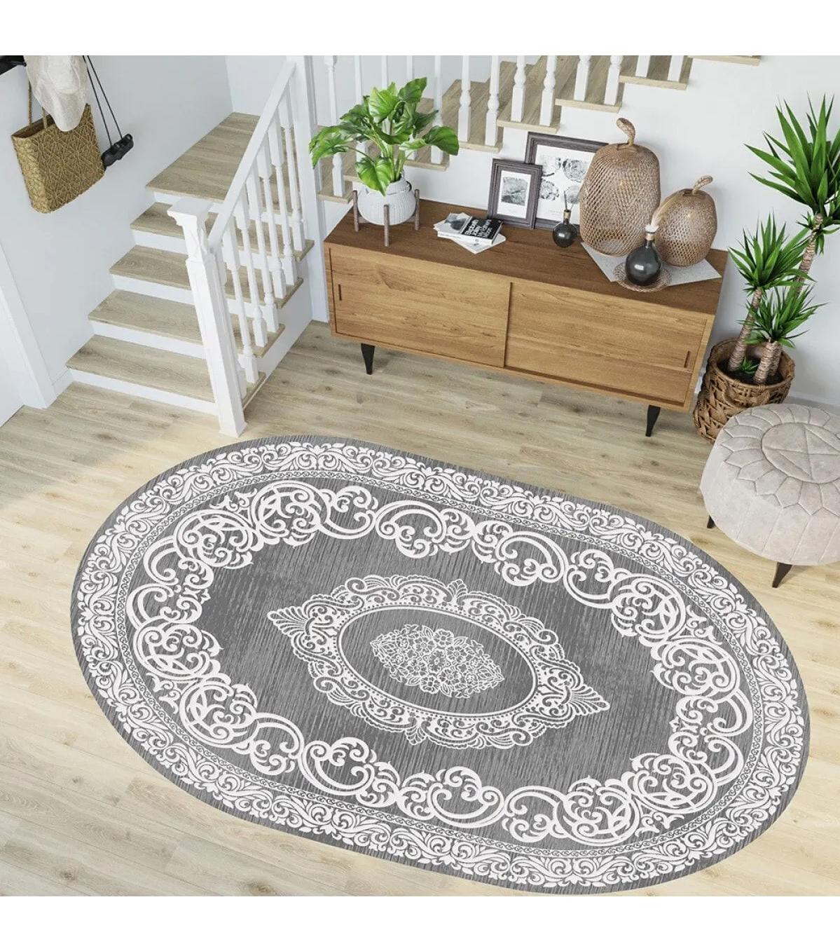 Rovigo Home RVG7264-HY983 Gri 8 mm Polyester Yıkanabilir Orta Kaymaz Dot Taban Dikdörtgen Makine Dokuma Salon Halısı 200x300 cm