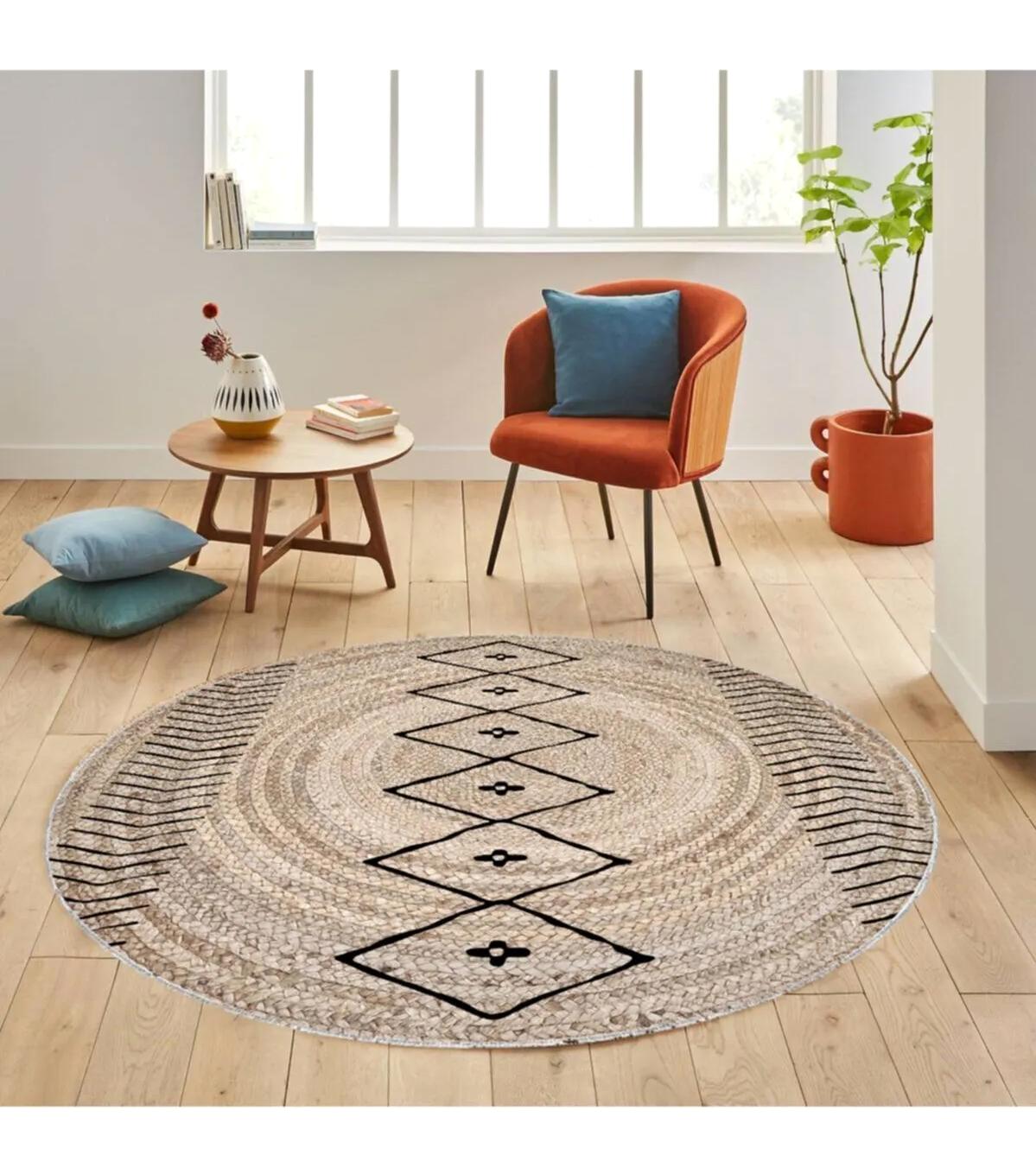 Rovigo Home RVG7065-SD349 Çok Renkli 8 mm Polyester Antibakteriyel-Leke Tutmaz-Toz Tutmaz Yıkanabilir İnce Kaymaz Dot Taban Yuvarlak Makine Dokuma Salon Halısı 160x230 cm