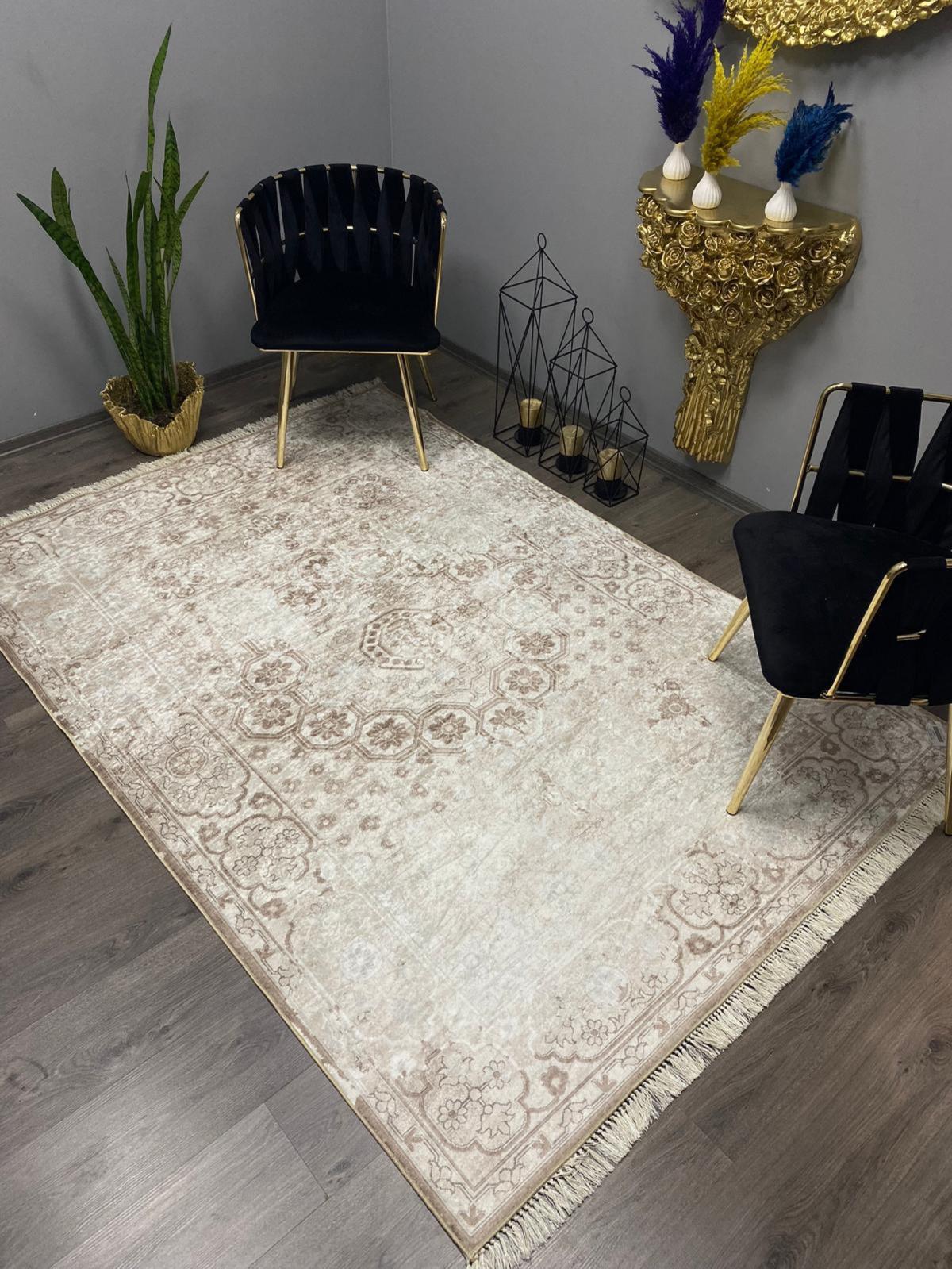 Halı Furyası Vizon 8 mm Polyester Antibakteriyel Yıkanabilir İnce Kaymaz Dikdörtgen Makine Dokuma Salon Halısı 160x230 cm
