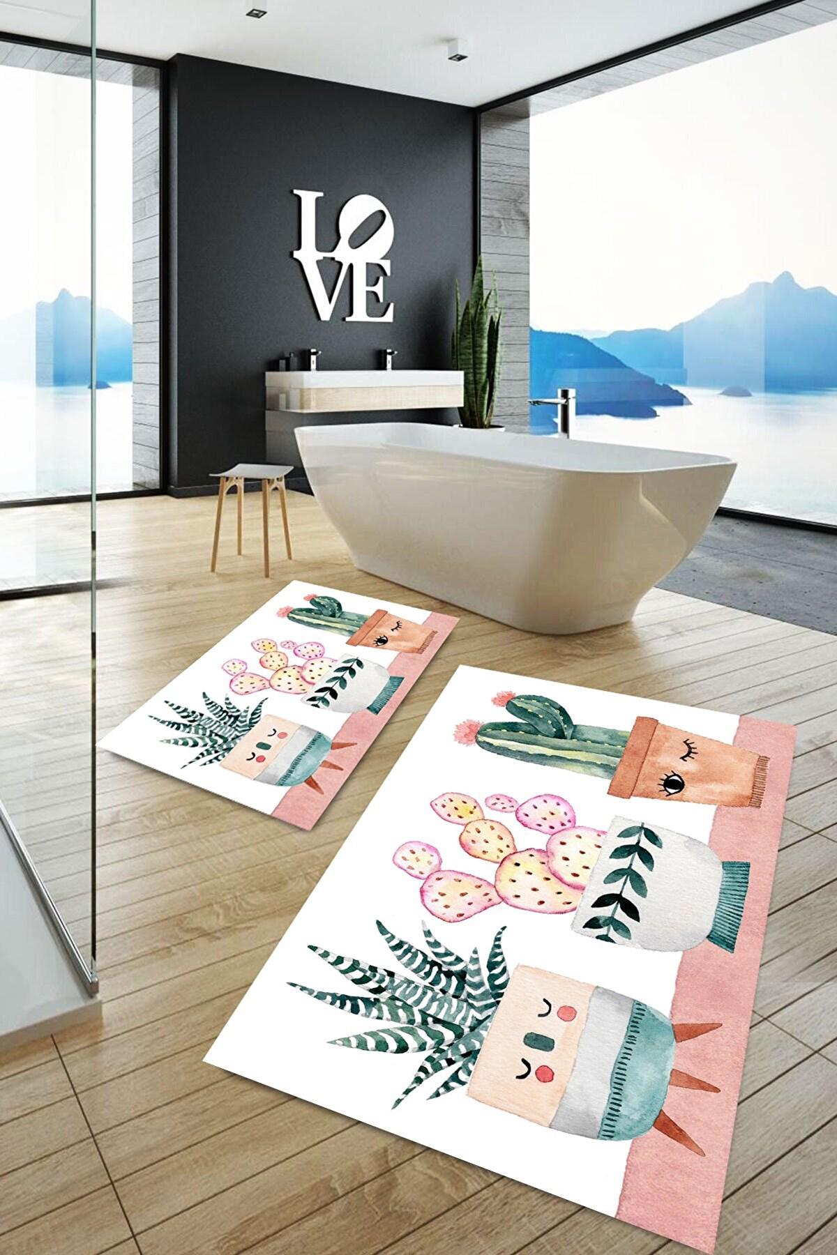 Saraz Halı Çok Renkli 1 mm Şönil Antibakteriyel Yıkanabilir Kalın Kaymaz Lateks Taban Dikdörtgen Makine Dokuma Banyo Halısı 140x200 cm