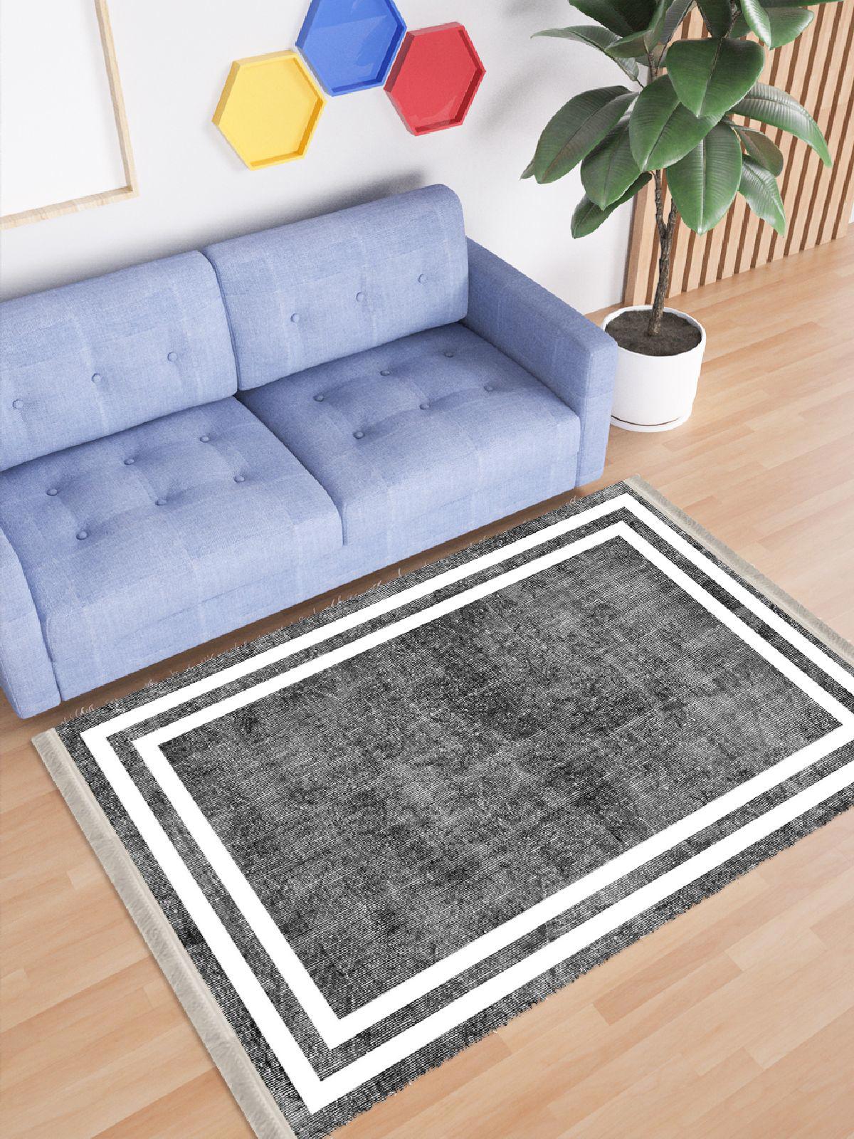 Enbe Collection E-MD0070C Beyaz-Gri 5 mm Pamuk Silinebilir Yıkanabilir Orta Kaymaz Dot Taban Dikdörtgen Makine Dokuma Oturma Odası Halısı 120x180 cm
