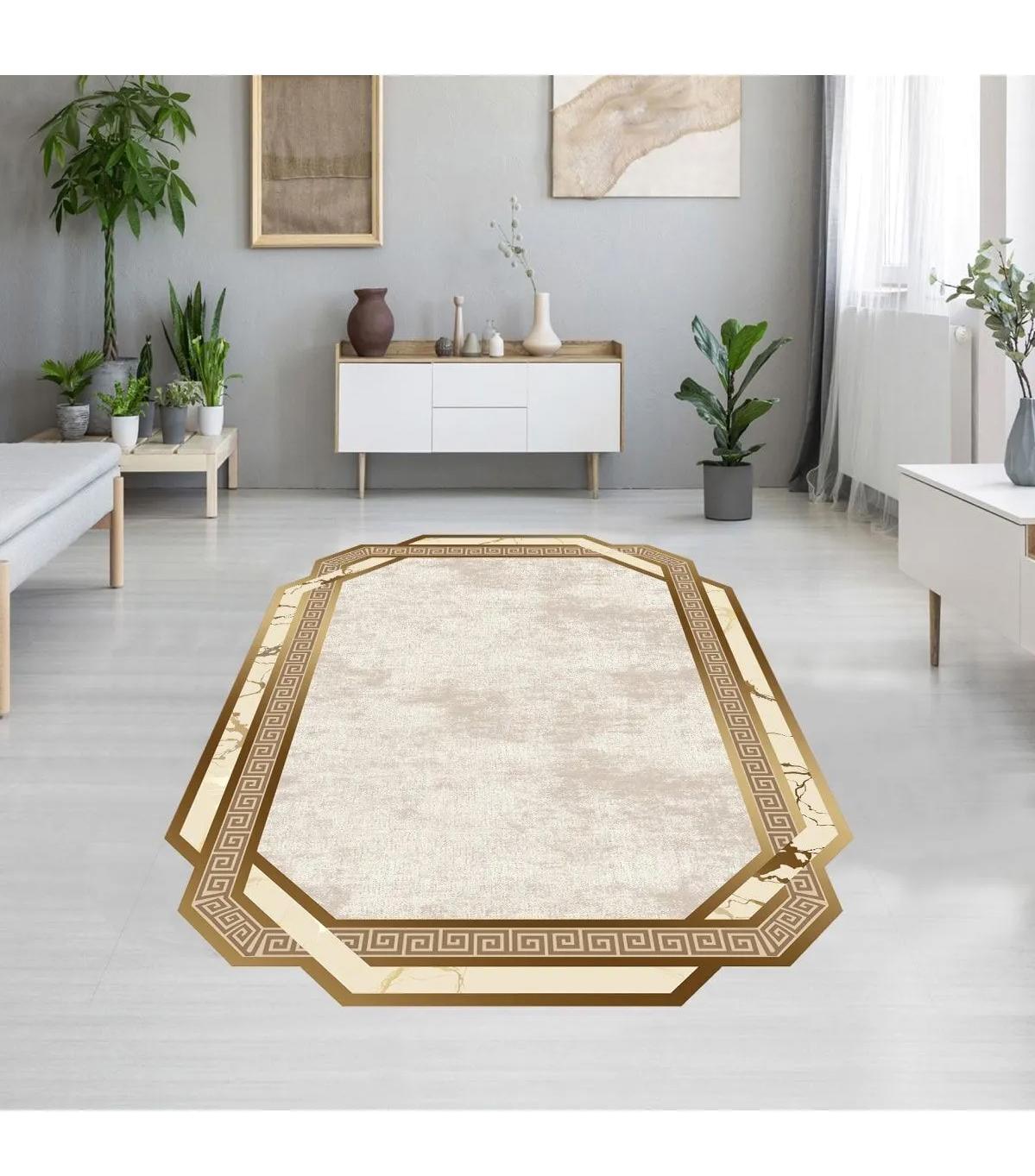 Rovigo Home RVG1916-SM127 Krem 8 mm Polyester Antibakteriyel-Leke Tutmaz-Toz Tutmaz Yıkanabilir İnce Kaymaz Dot Taban Dikdörtgen Makine Dokuma Salon Halısı 80x150 cm