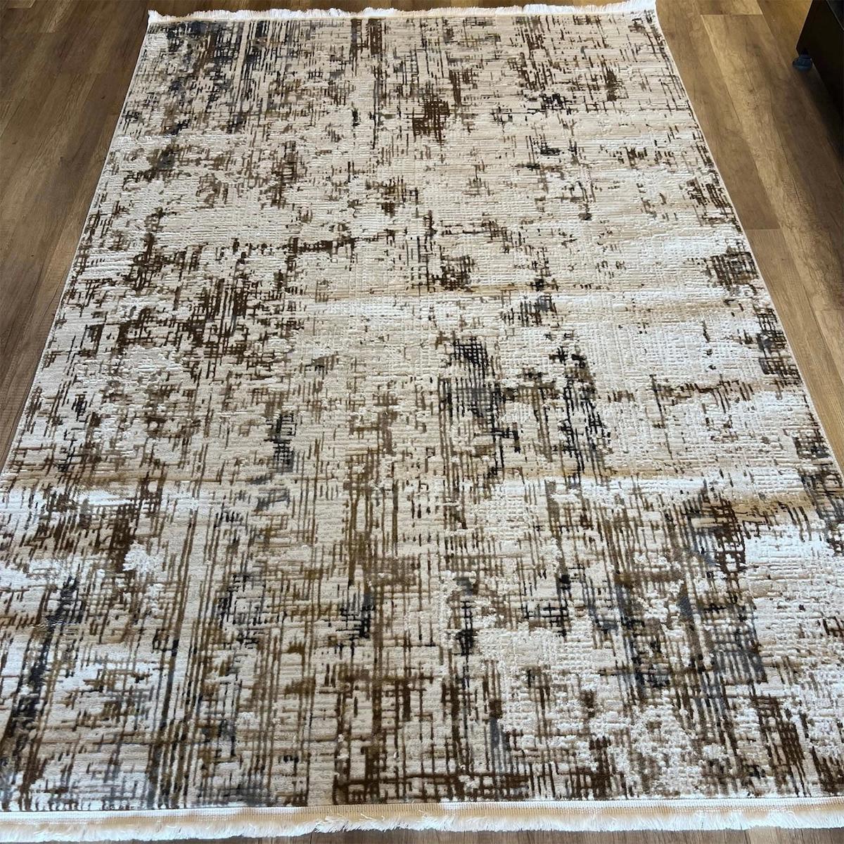 Halıcımdan Hera 3548 Krem Polyester Antibakteriyel Yıkanabilir Kalın Kaymaz Lateks Taban Kare Makine Dokuma Salon Halısı 140x140 cm