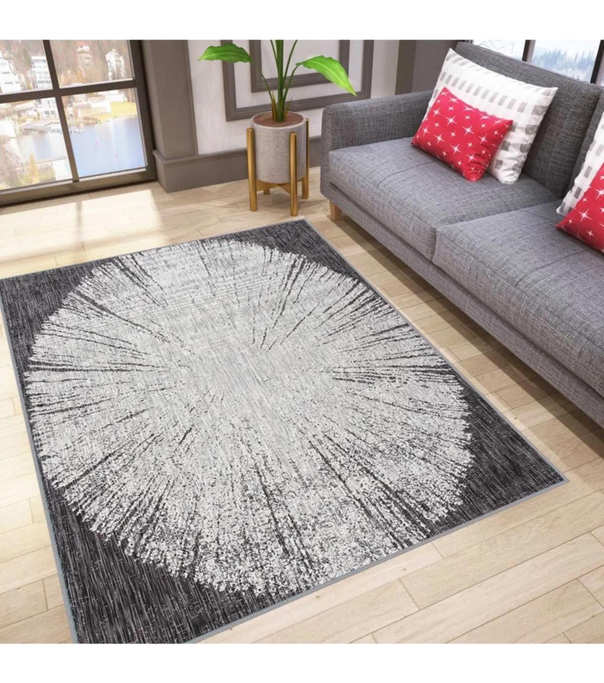 Rovigo Home RVG1791 Gri 8 mm Polyester Antibakteriyel-Leke Tutmaz-Toz Tutmaz Yıkanabilir İnce Kaymaz Dot Taban Dikdörtgen Makine Dokuma Salon Halısı 40x60 cm