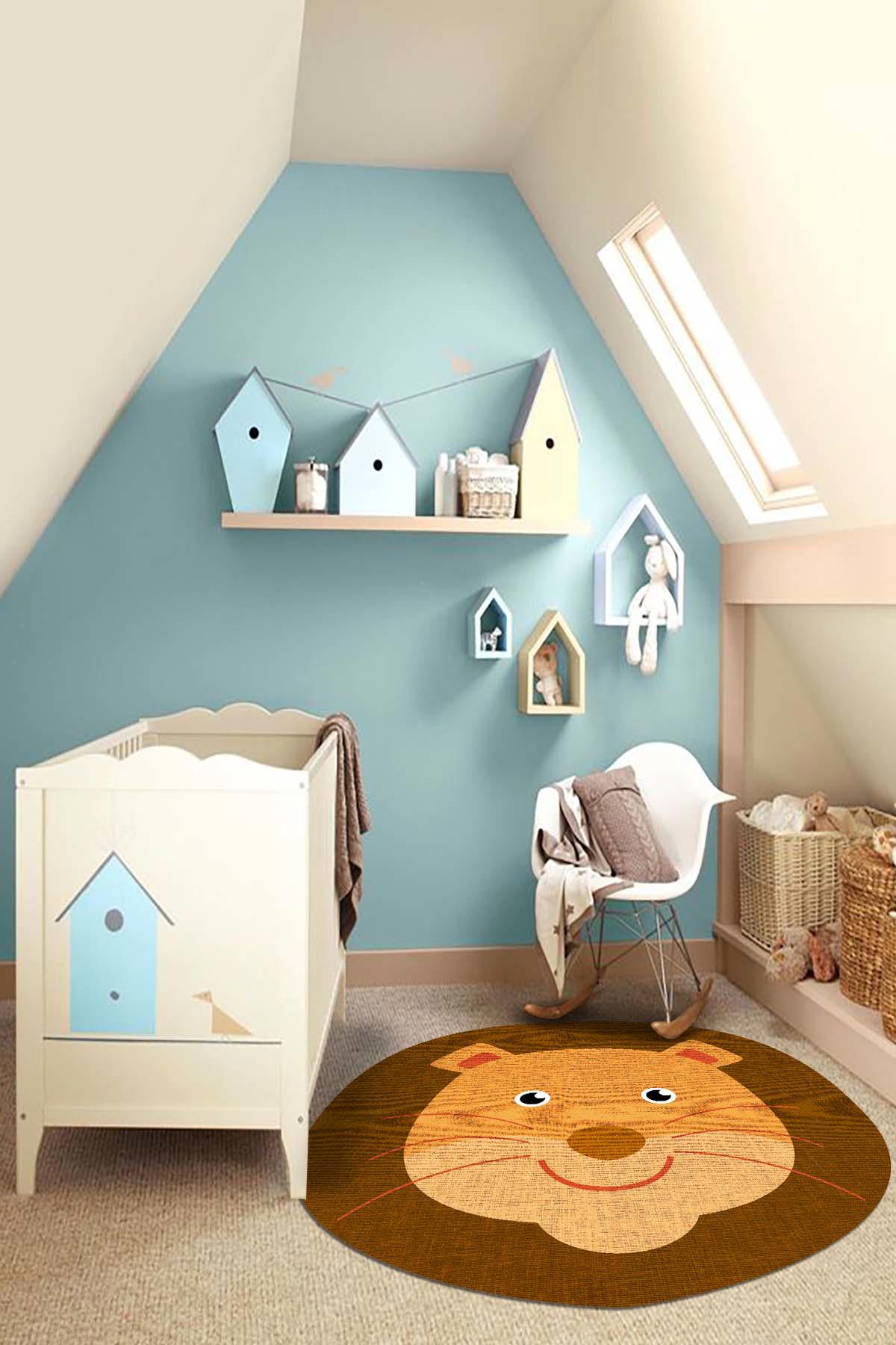 Aida Home Conel Krem 0.5 mm Pamuk Antibakteriyel Yıkanabilir İnce Kaymaz Pamuk Taban Dikdörtgen Makine Dokuma Çocuk Odası Halısı 160x160 cm