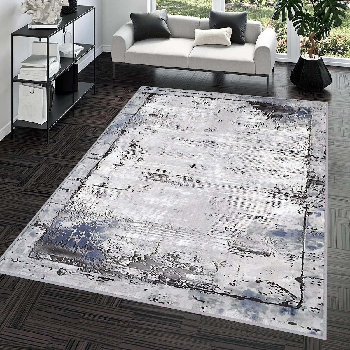 Rovigo Home RVG0683 Gri 8 mm Polyester Antibakteriyel-Leke Tutmaz-Toz Tutmaz Yıkanabilir İnce Kaymaz Dot Taban Dikdörtgen Makine Dokuma Salon Halısı 80x300 cm